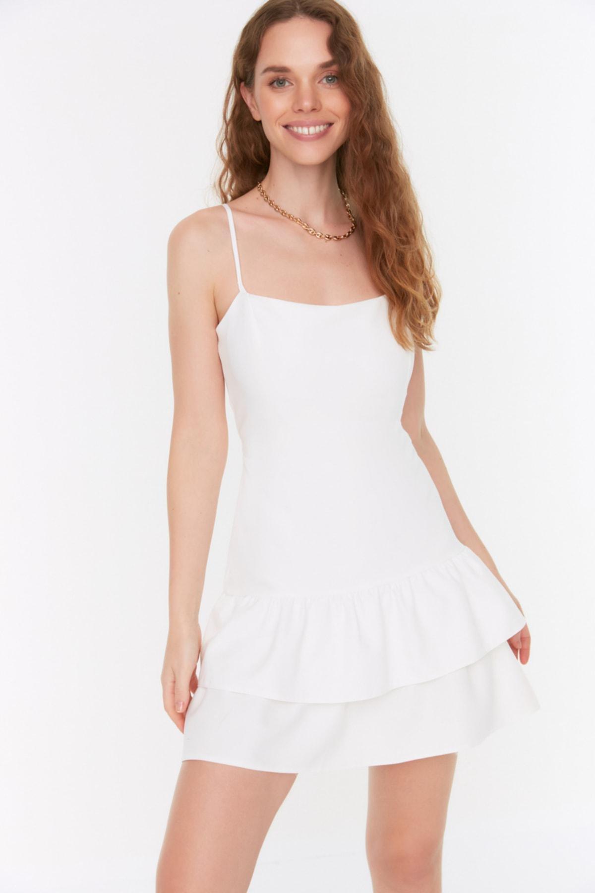 White Ruffle Hem Dress, , large image number 1