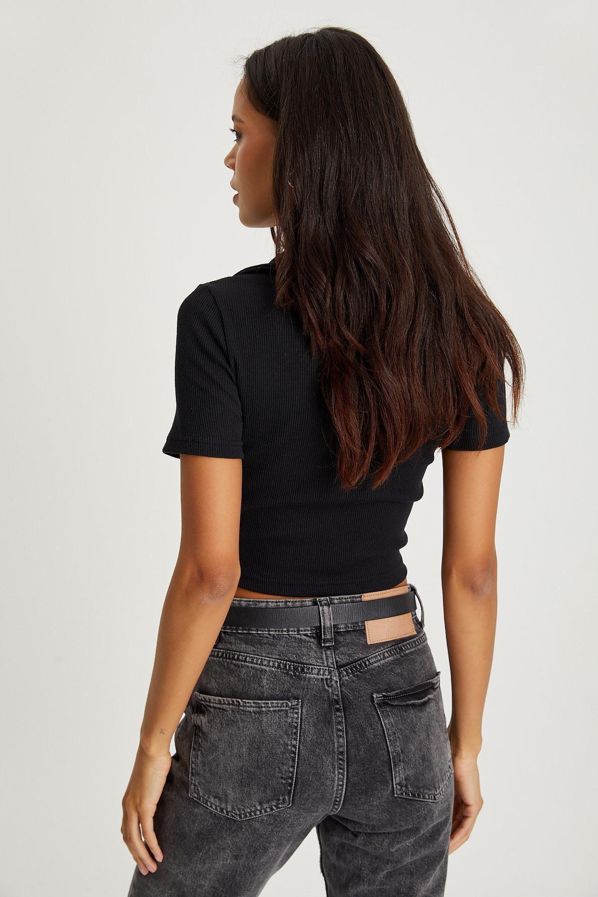 Black Basic Fitted Crop Top, , large image number 5