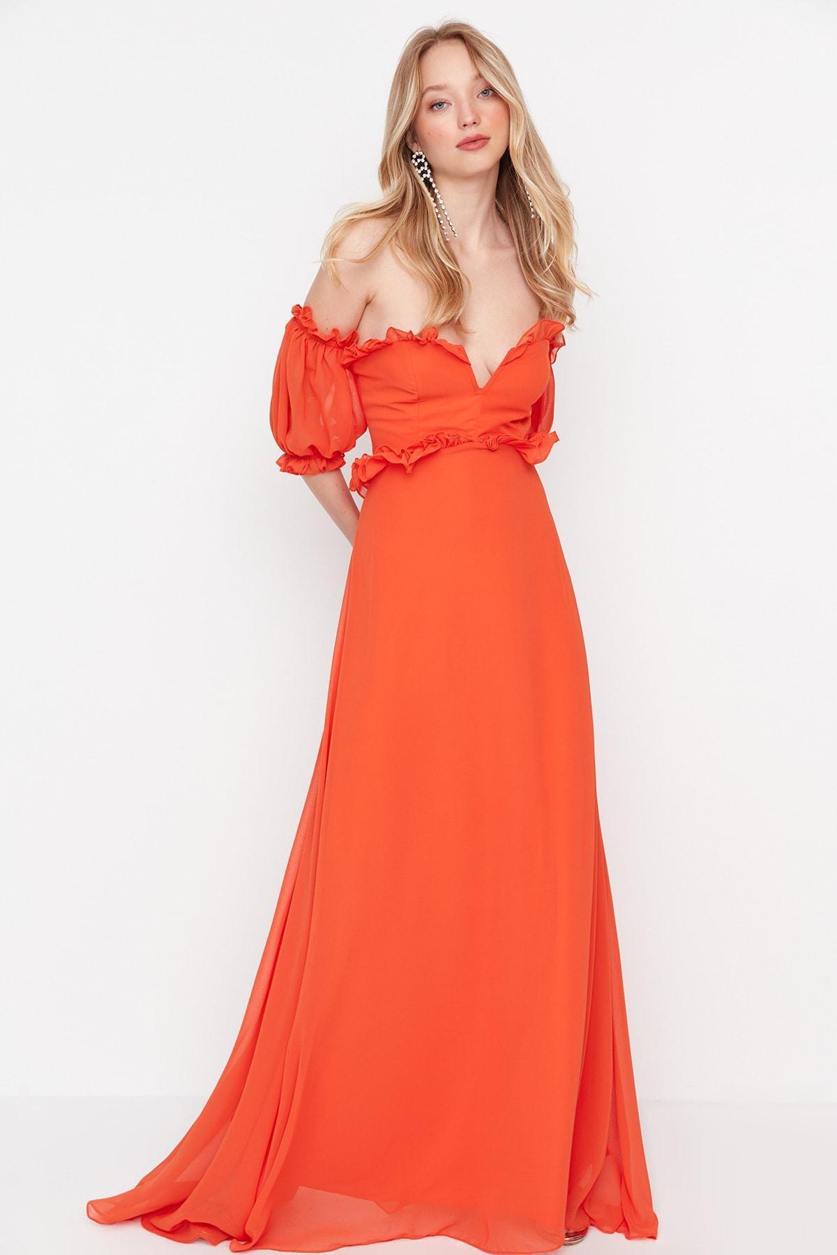 Orange Mermaid Occasionwear Dress, Orange, large image number 1