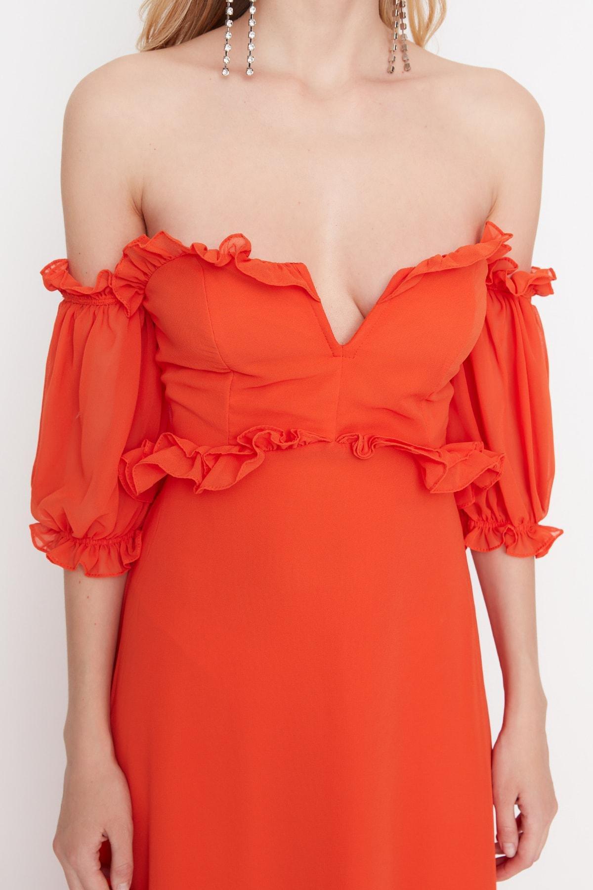 Orange Mermaid Occasionwear Dress, Orange, large image number 3