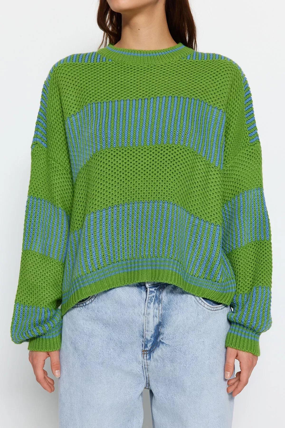 Green Colourblock Sweater, Green, large image number 3
