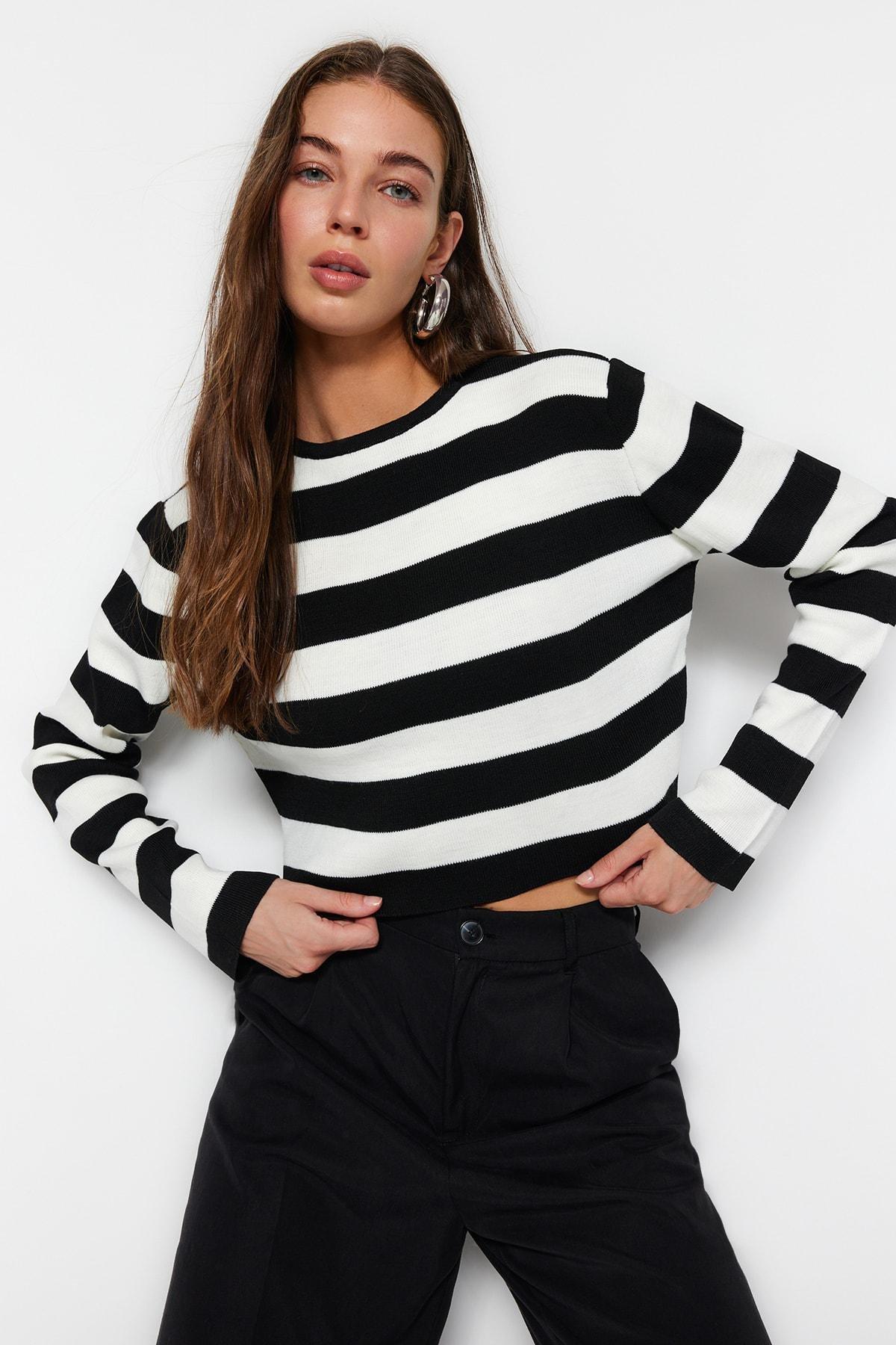 Black Striped Slim Sweater, , large image number 3