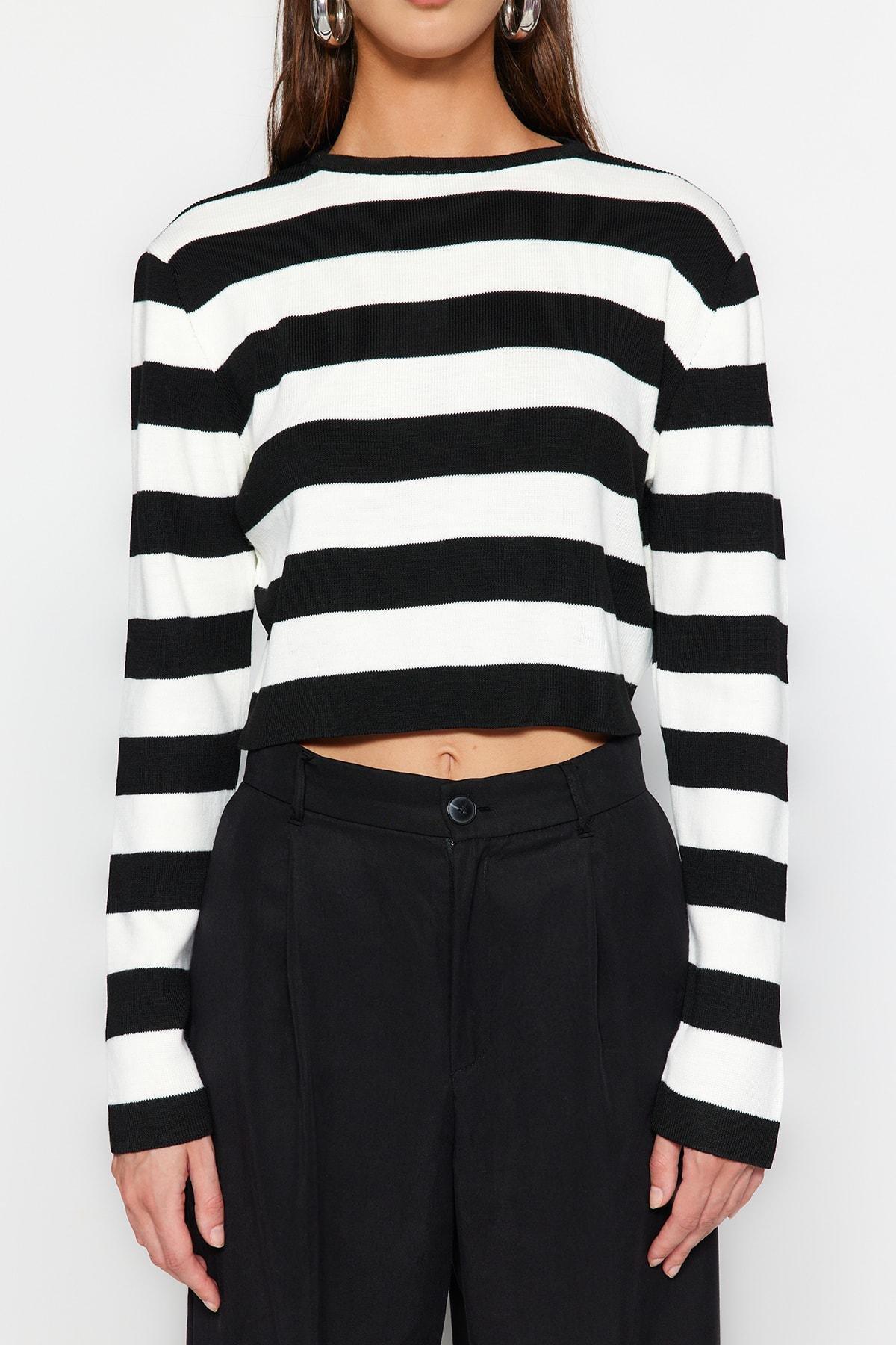 Black Striped Slim Sweater, , large image number 4