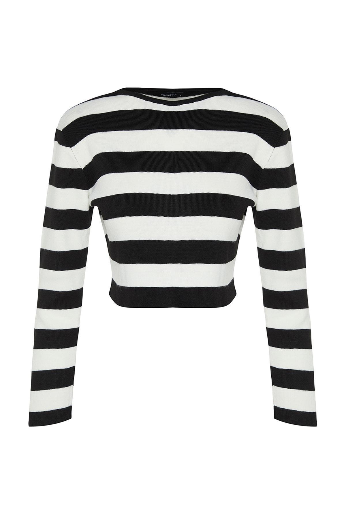 Black Striped Slim Sweater, , large image number 6