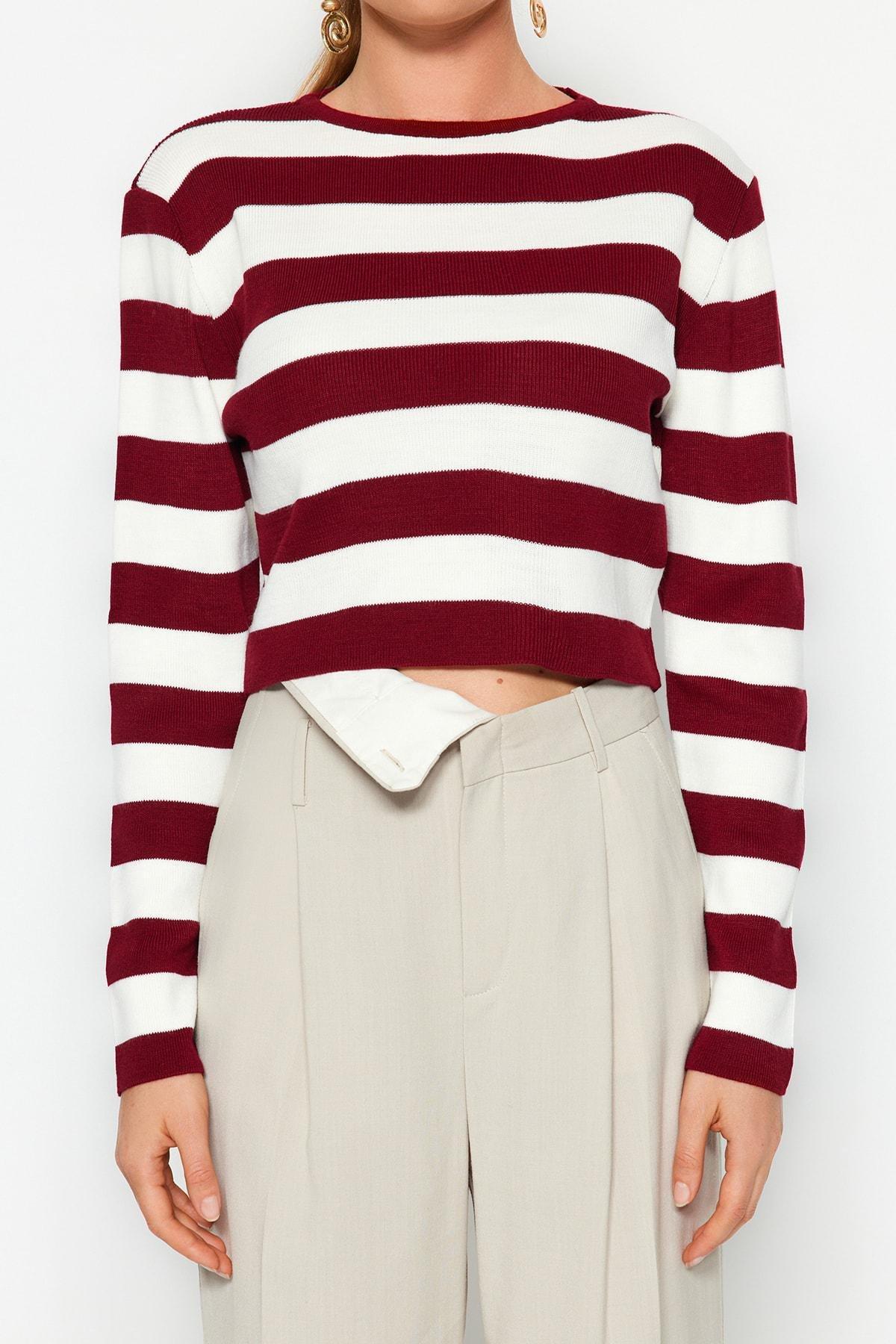 Burgundy Striped Slim Sweater, , large image number 3
