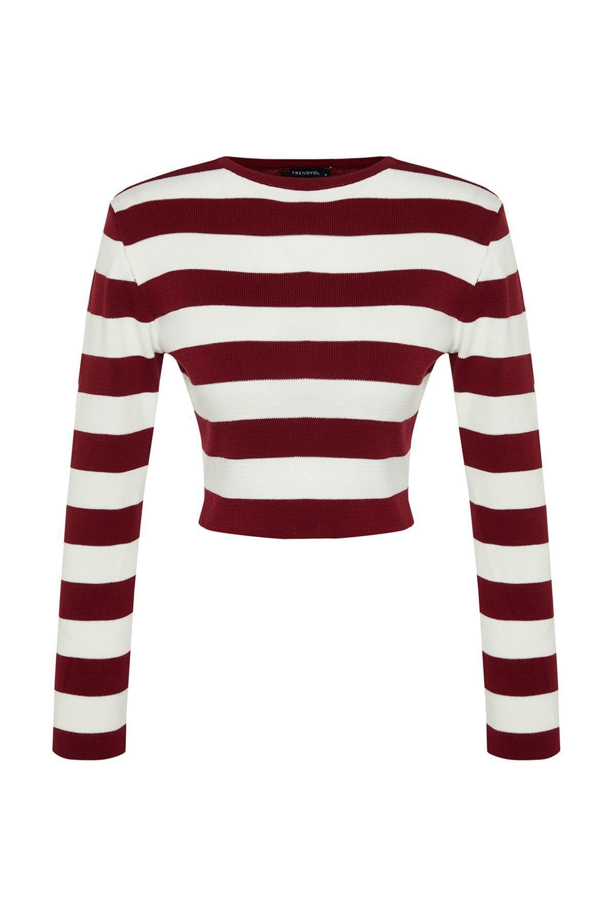 Burgundy Striped Slim Sweater, , large image number 5