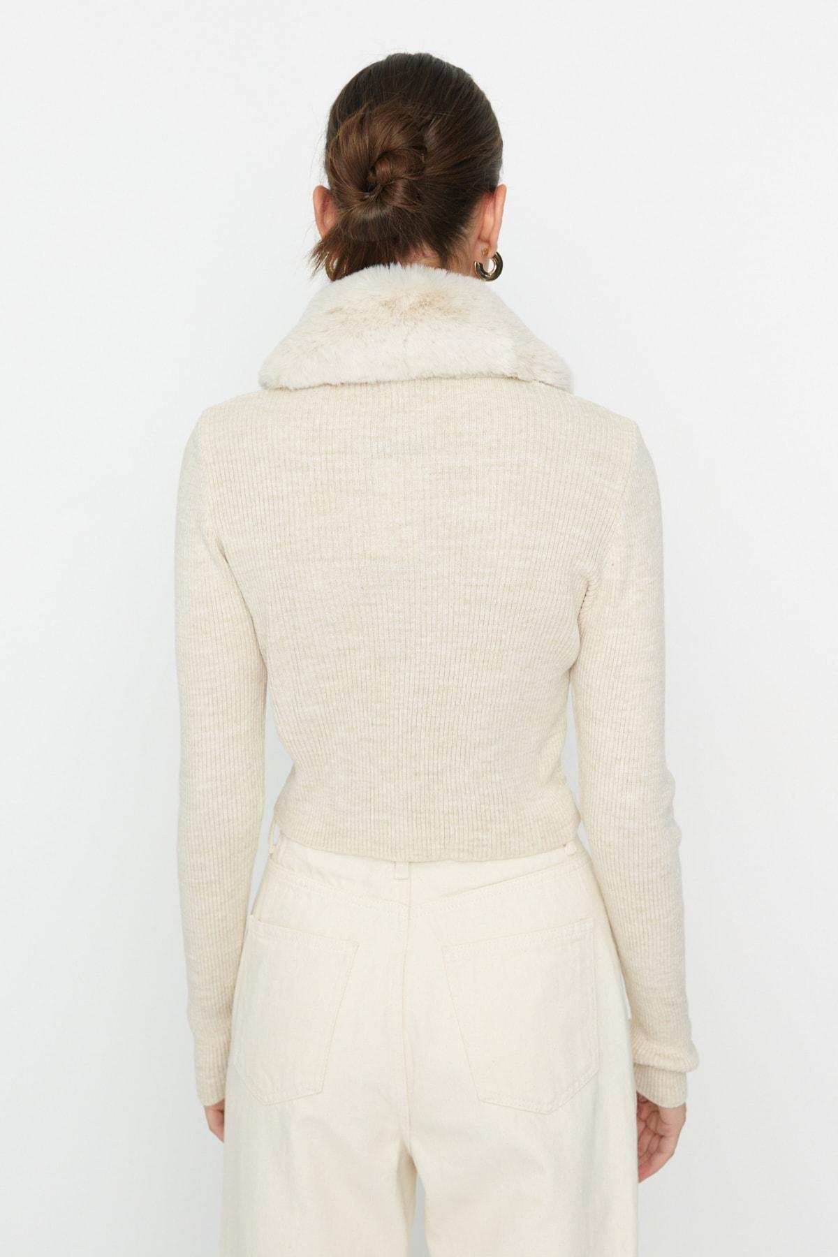 Beige V Neck Cardigan, , large image number 3