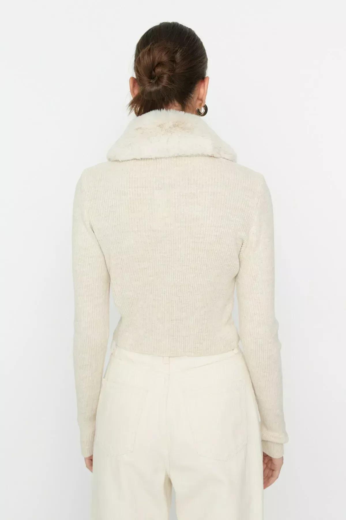 Beige V Neck Cardigan, , large image number 3