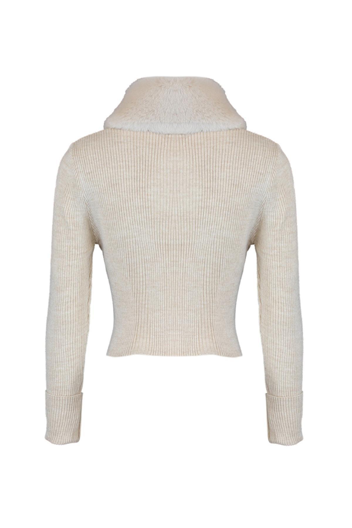 Beige V Neck Cardigan, , large image number 4