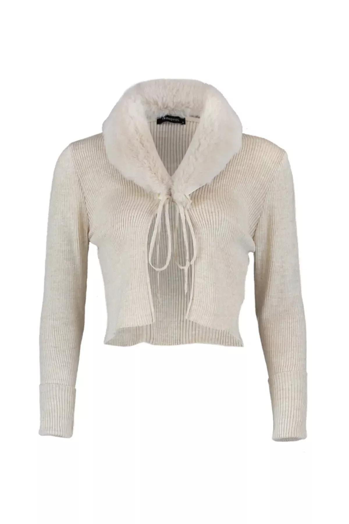 Beige V Neck Cardigan, , large image number 4