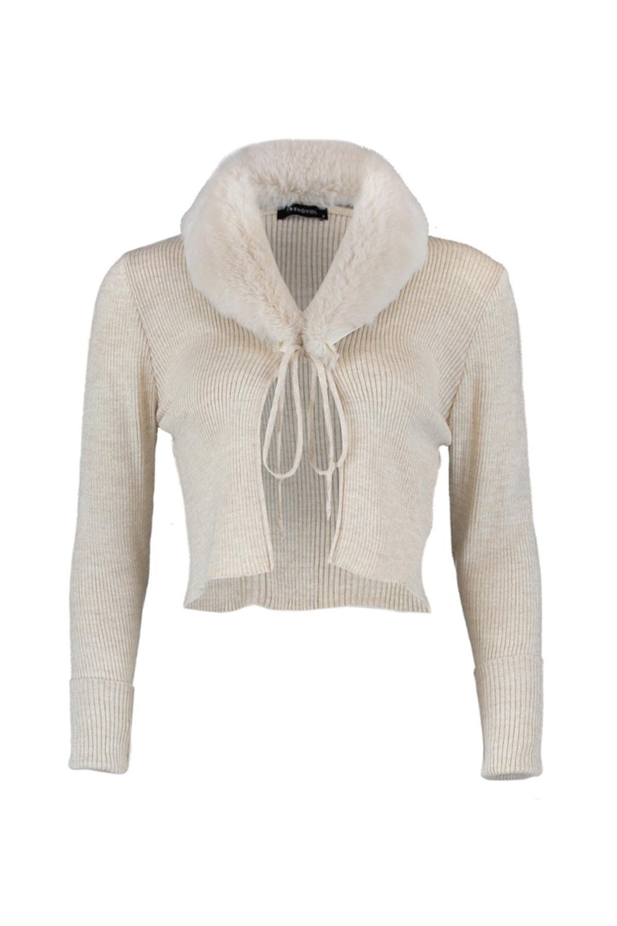 Beige V Neck Cardigan, , large image number 5