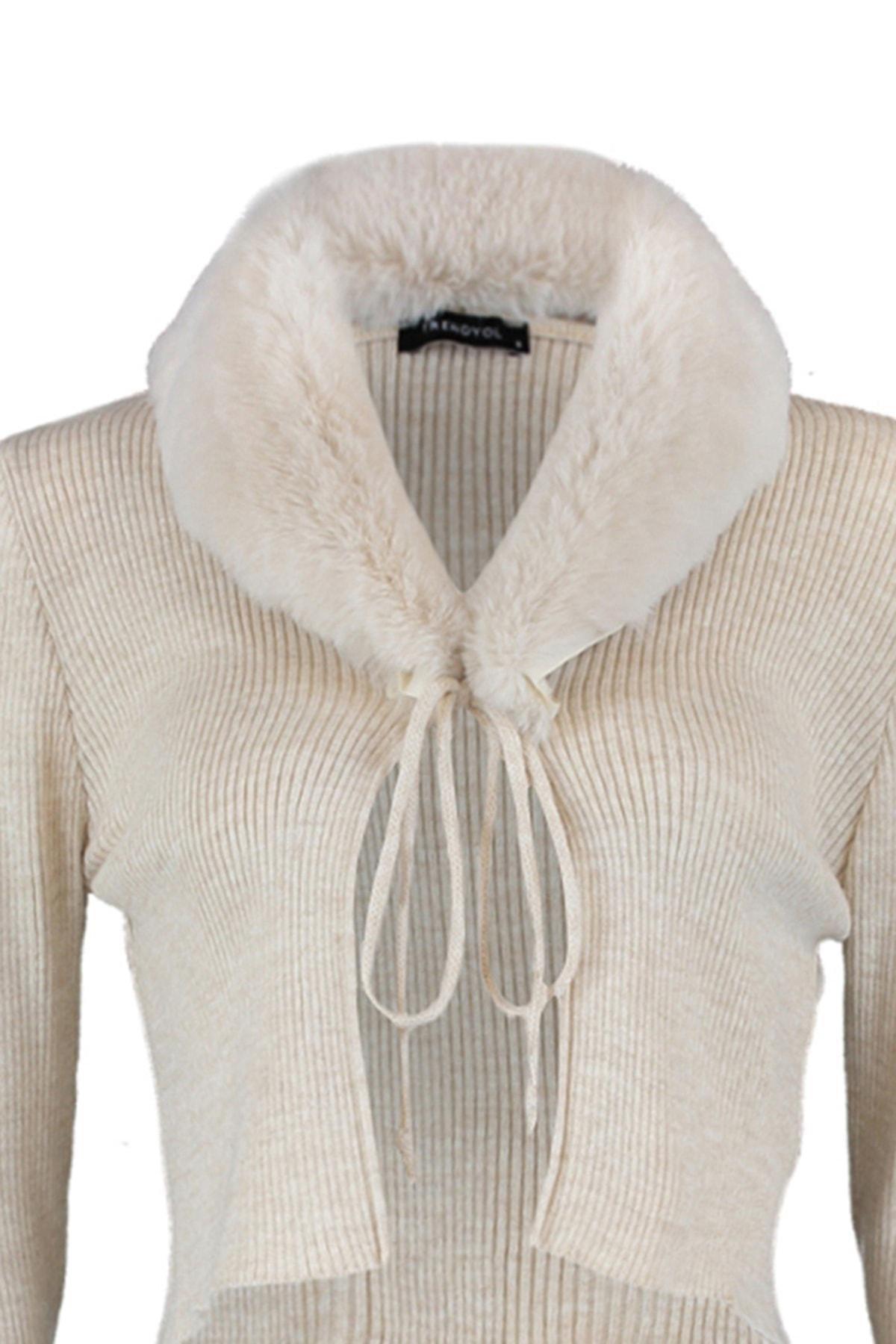 Beige V Neck Cardigan, , large image number 6