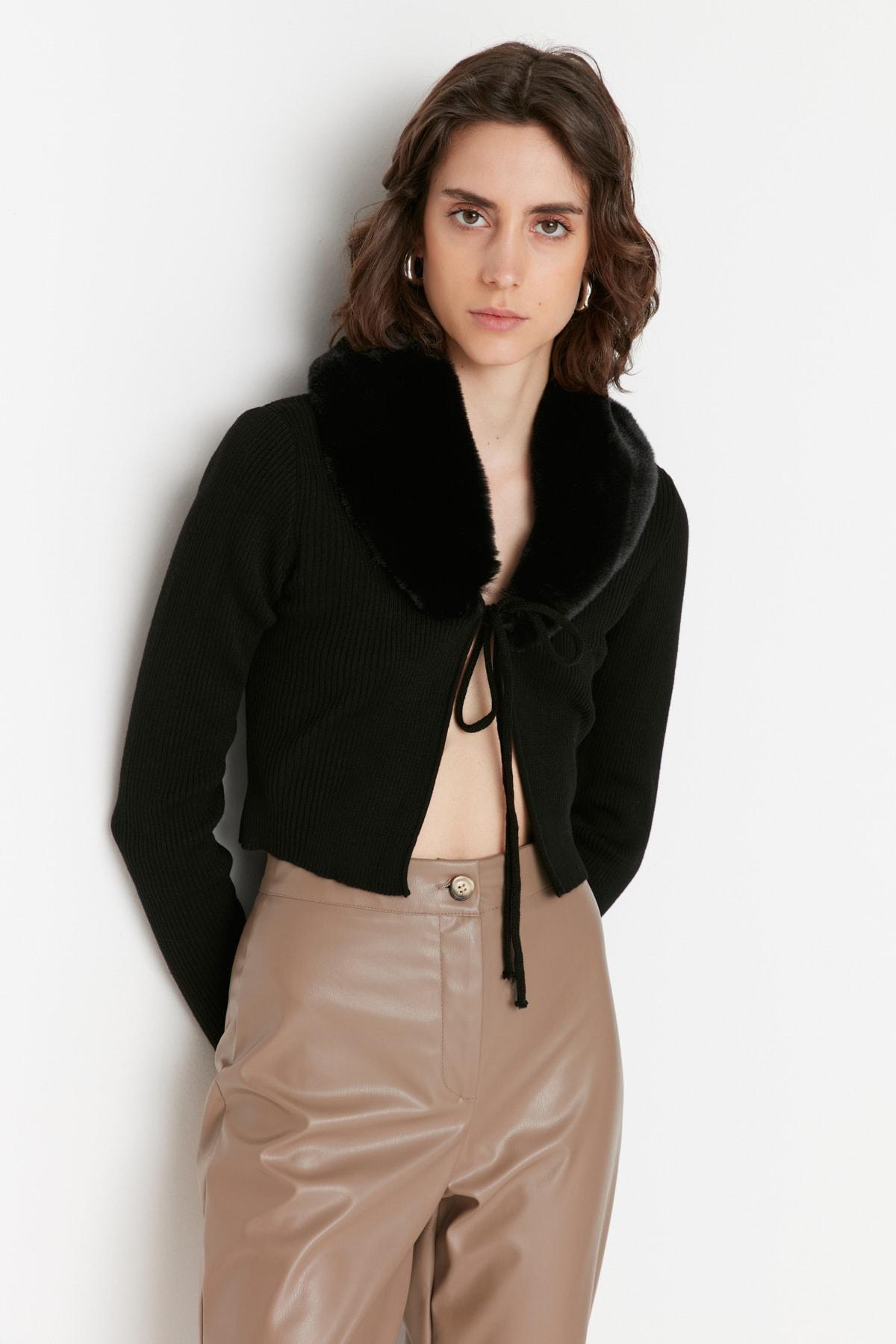 Black V Neck Cardigan, Black, large image number 0