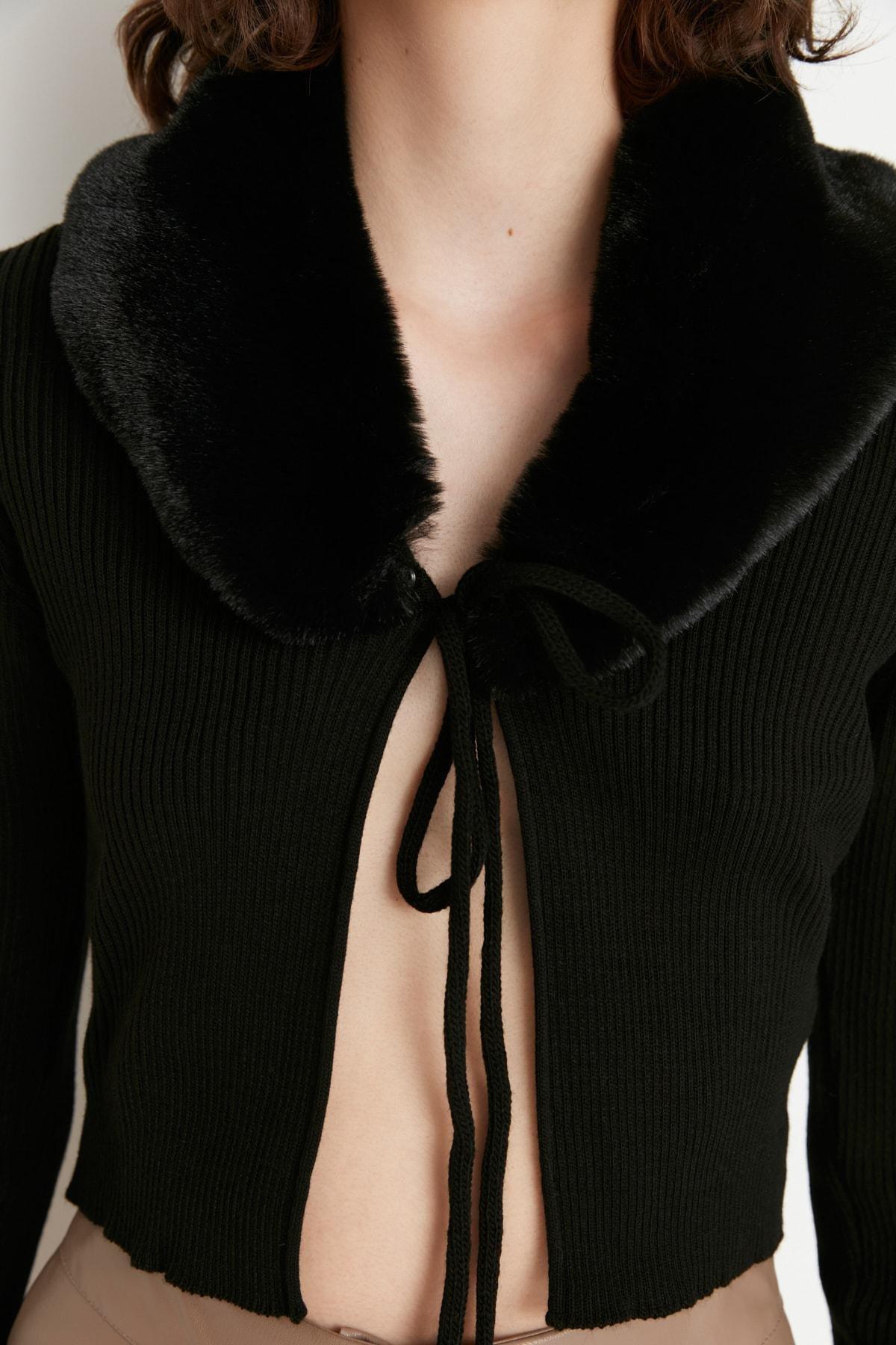 Black V Neck Cardigan, Black, large image number 3