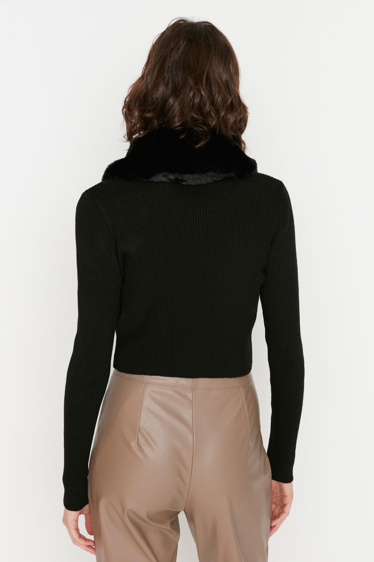 Black V Neck Cardigan, Black, large image number 4