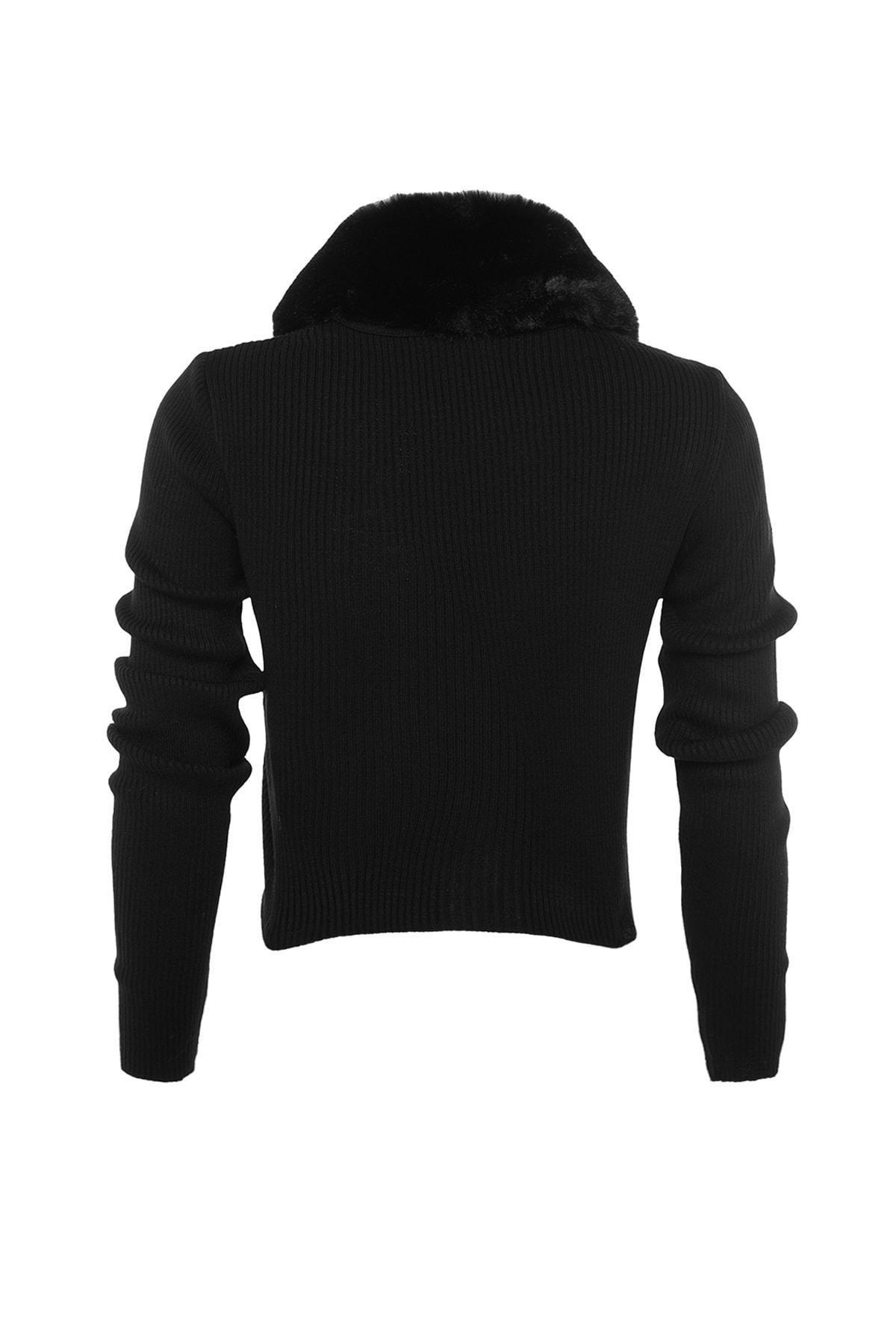 Black V Neck Cardigan, Black, large image number 5