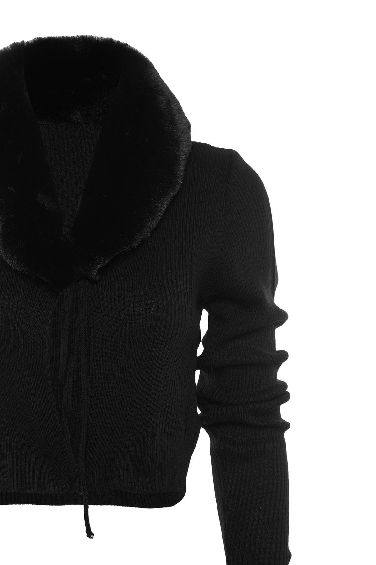 Black V Neck Cardigan, Black, large image number 6