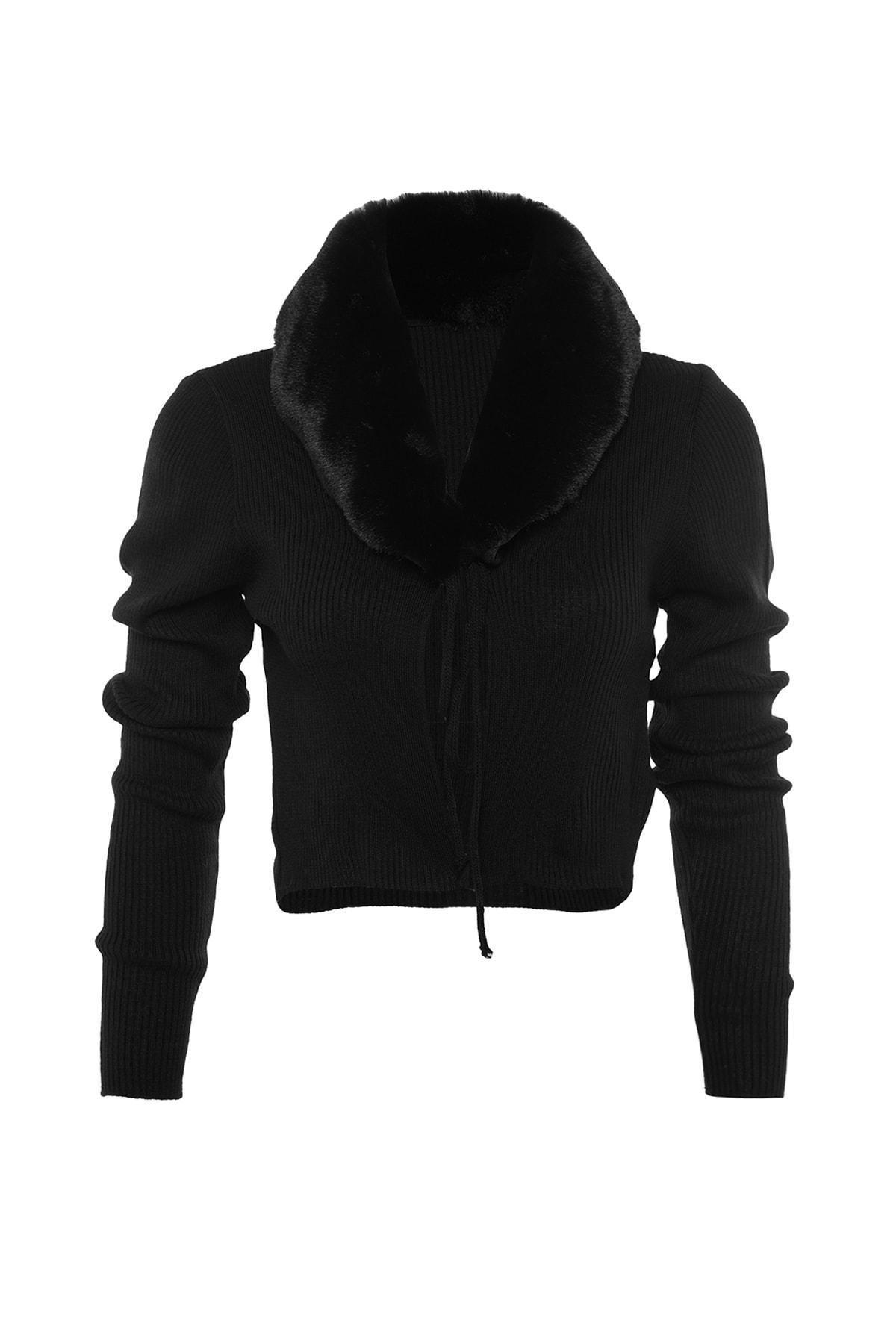 Black V Neck Cardigan, Black, large image number 7