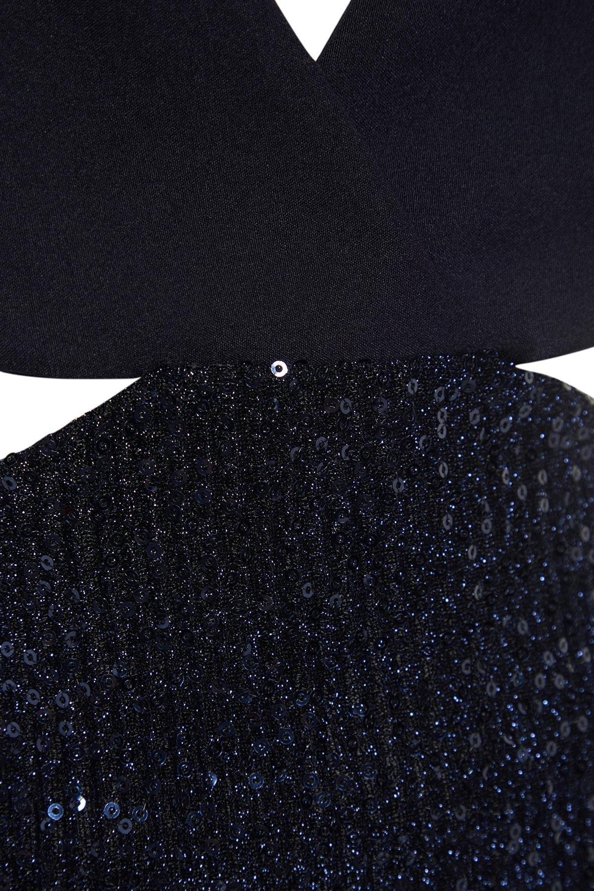 Navy V-Neck Occasion Wear Dress, , large image number 6