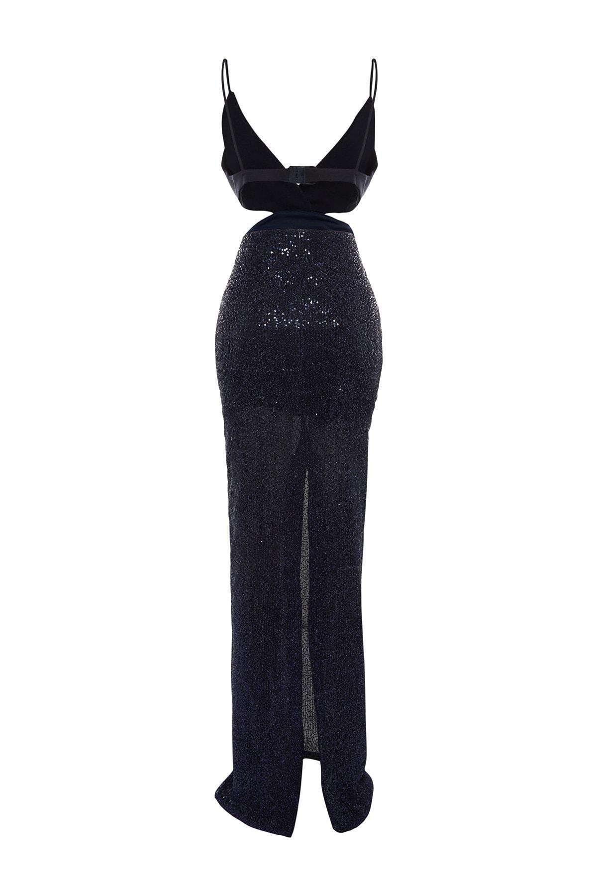 Navy V-Neck Occasion Wear Dress, , large image number 7