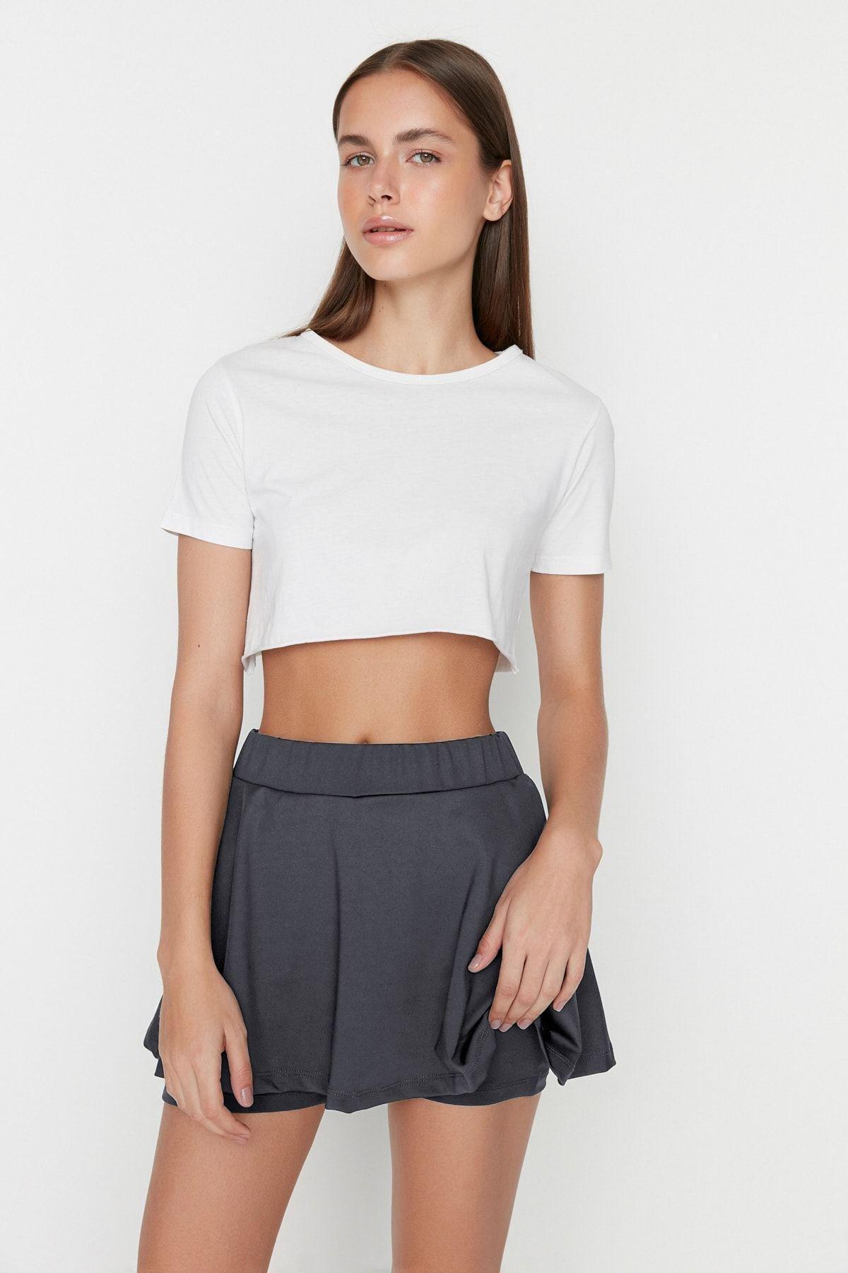 Anthracite 2 Layer Tennis Knitted Sports Shorts Skirt With Shorts TWOSS22SR00067, Single pack, , large image number 0