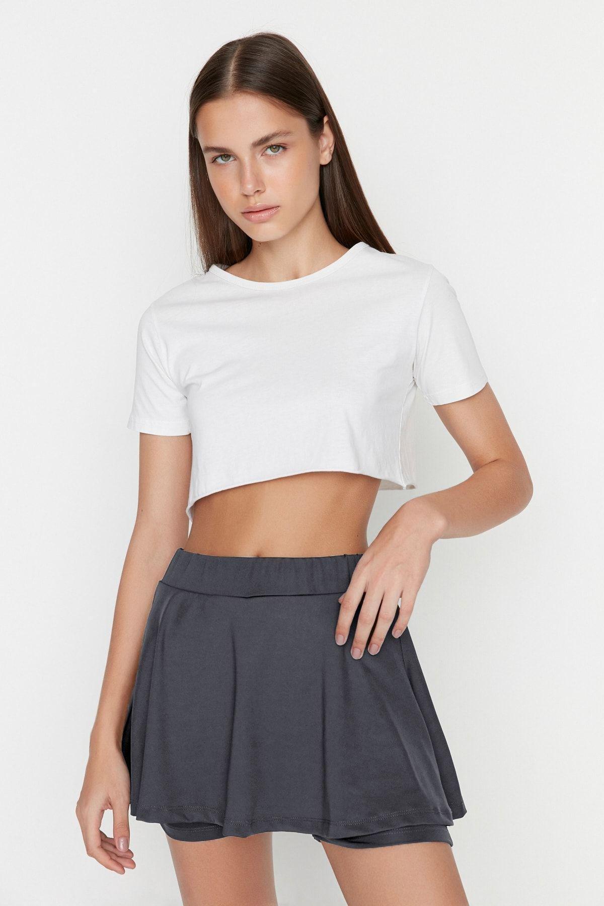 Anthracite 2 Layer Tennis Knitted Sports Shorts Skirt With Shorts TWOSS22SR00067, Single pack, , large image number 4