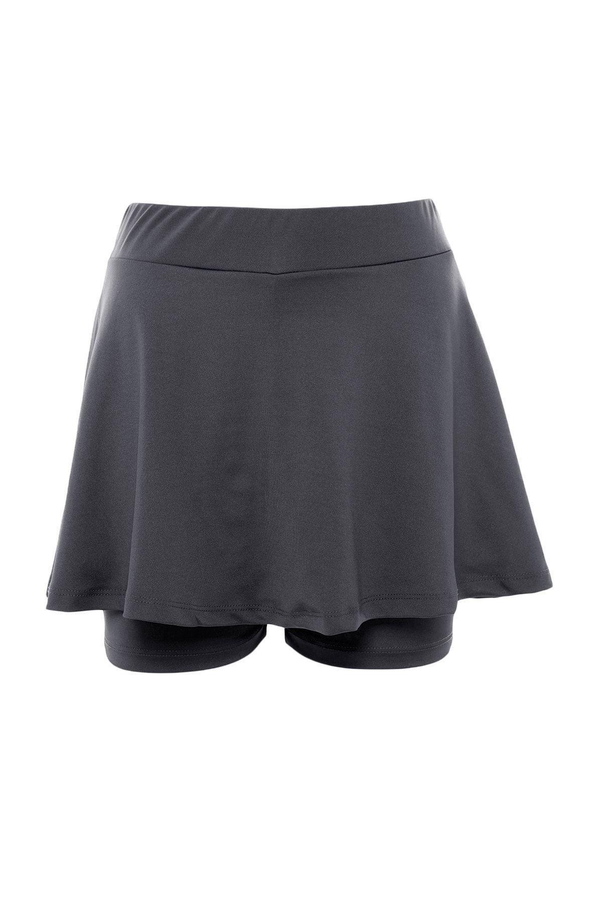 Anthracite 2 Layer Tennis Knitted Sports Shorts Skirt With Shorts TWOSS22SR00067, Single pack, , large image number 6