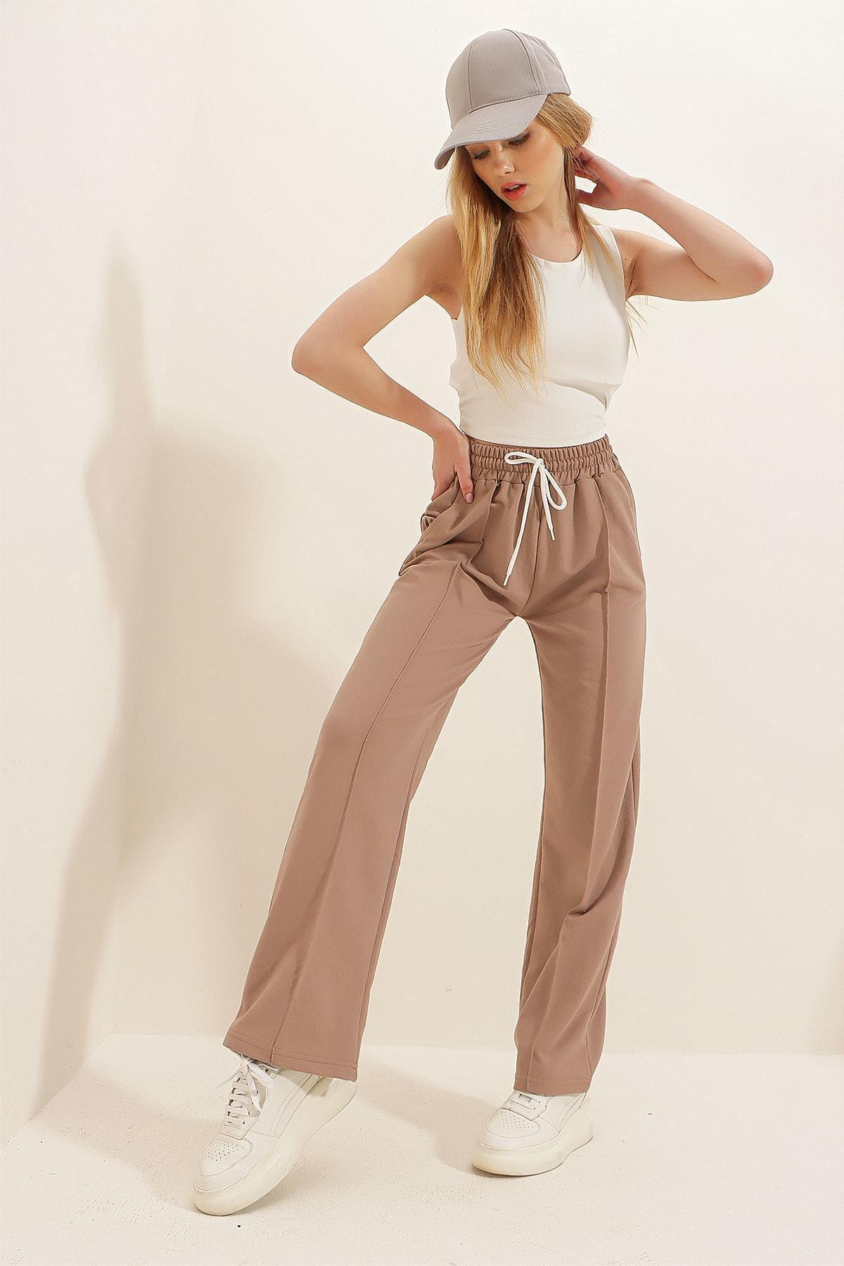 Beige Relaxed Cotton Sweatpants, , large image number 4