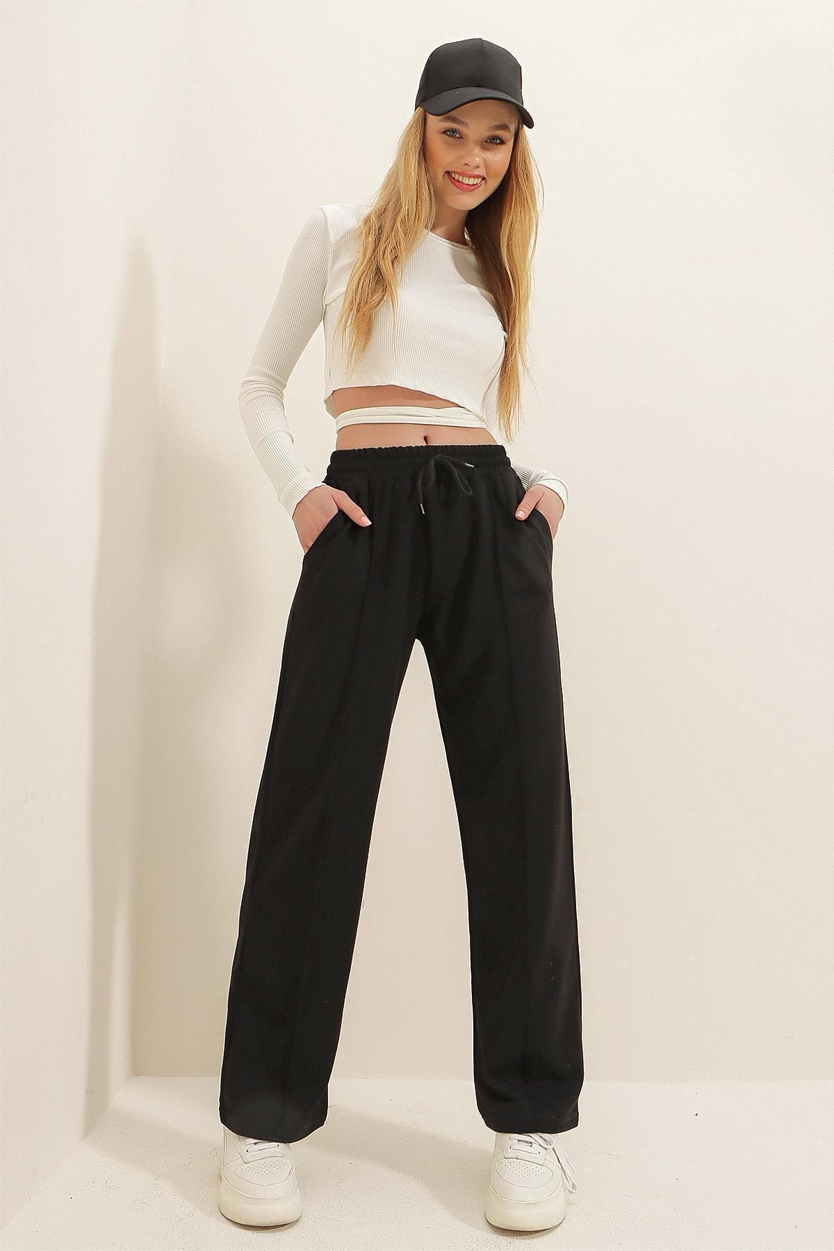 Black Relaxed Cotton Sweatpants, Black, large image number 3