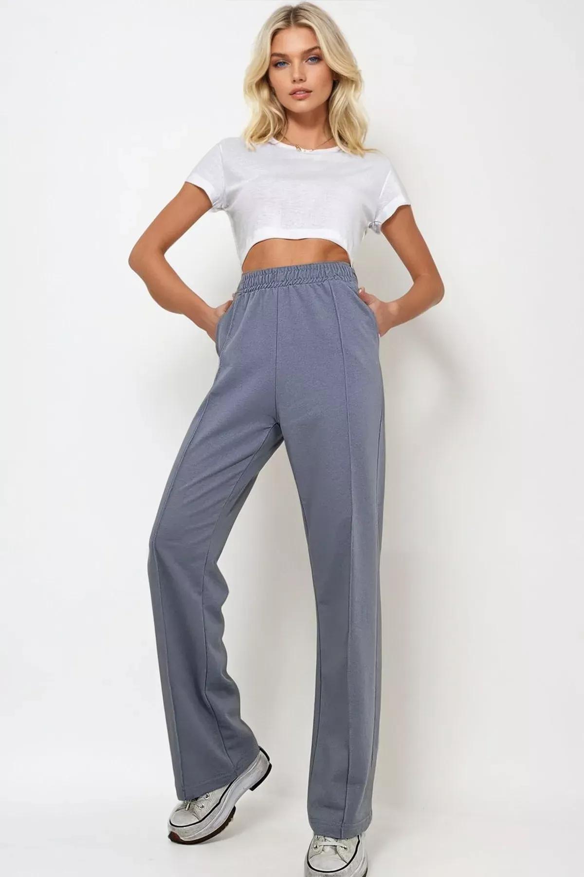 Grey High-Waist Sweatpants, , large image number 0