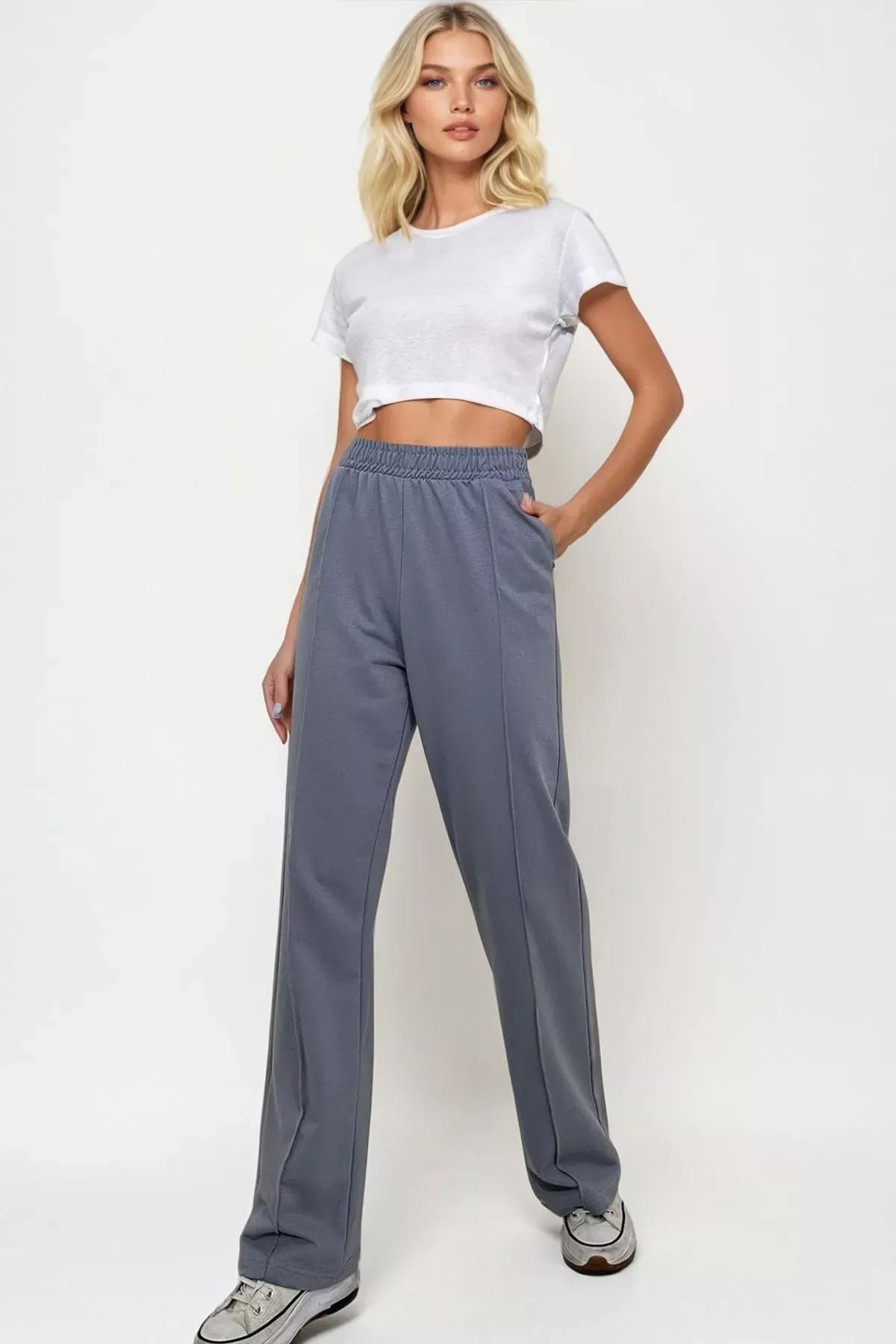 Grey High-Waist Sweatpants, , large image number 1