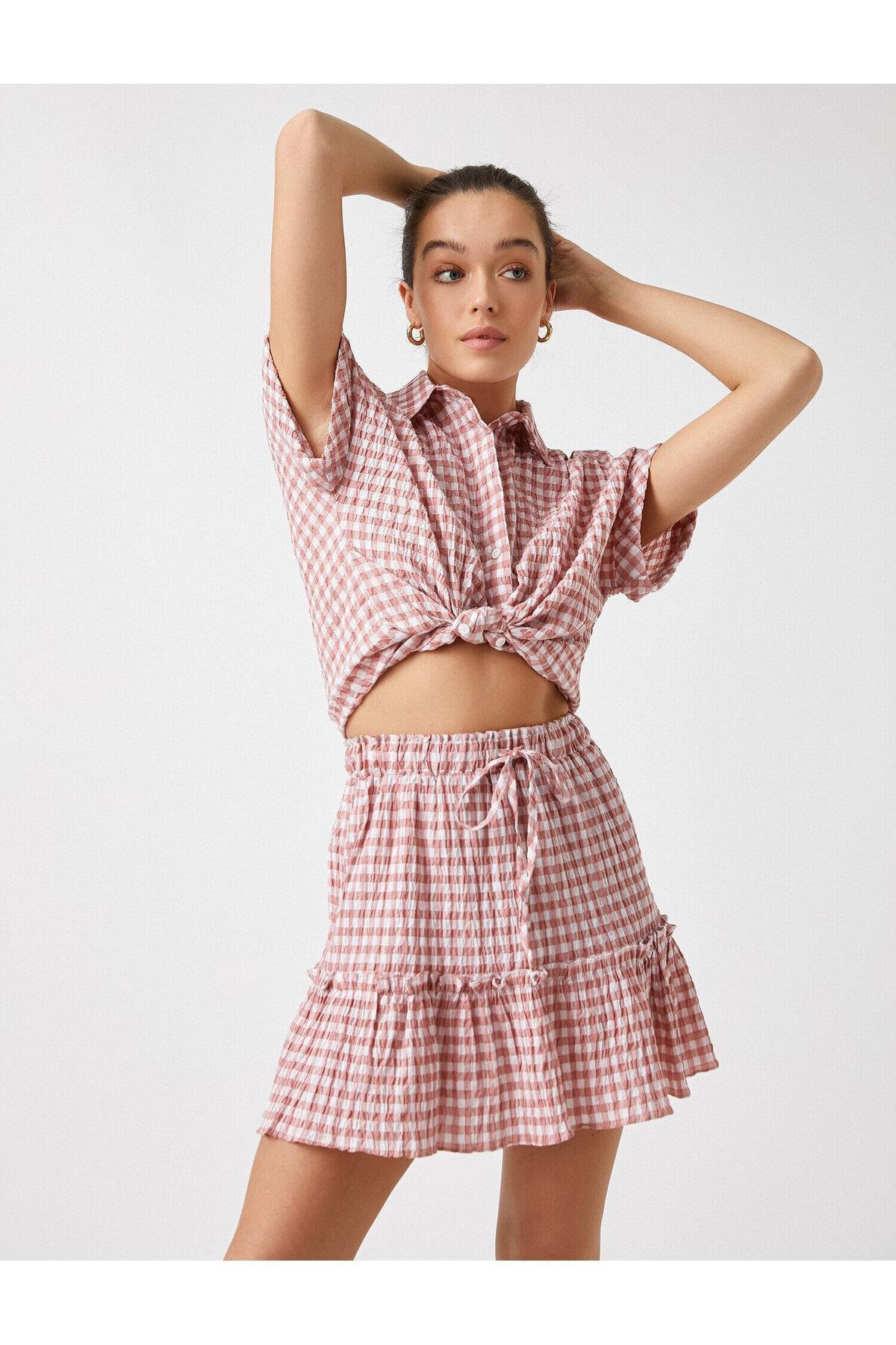Koton - Pink Checkered Short Sleeve Shirt