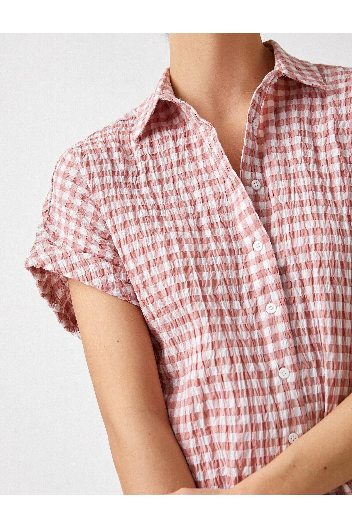 Koton - Pink Checkered Short Sleeve Shirt