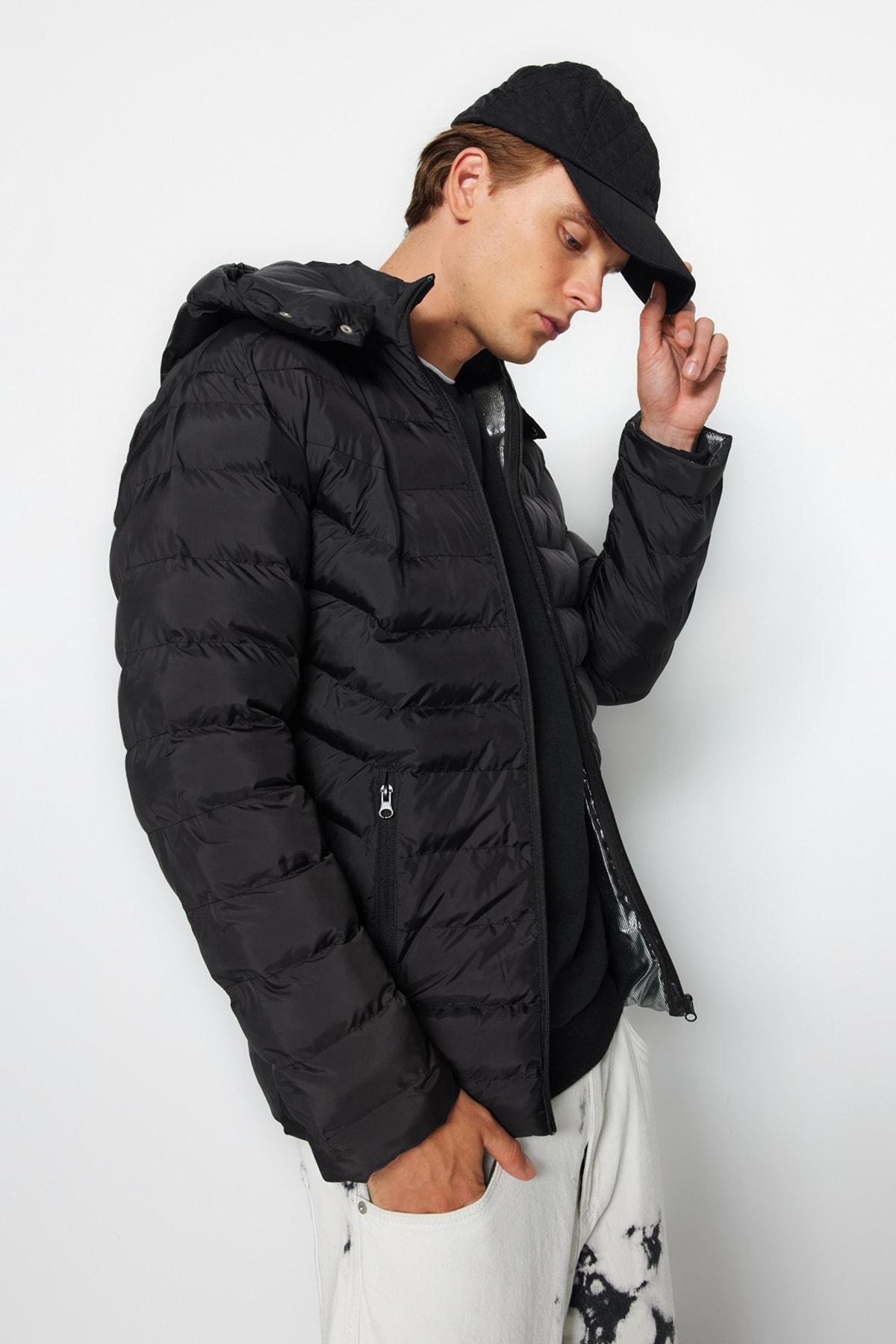 Black Puffer Hooded Jacket, , large image number 1