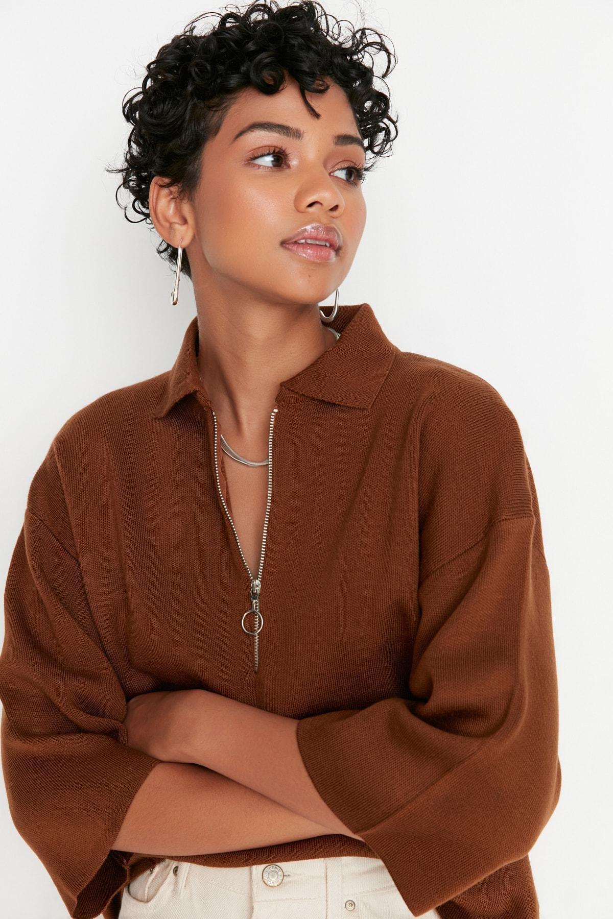Brown Polo Neck Blouse, , large image number 3