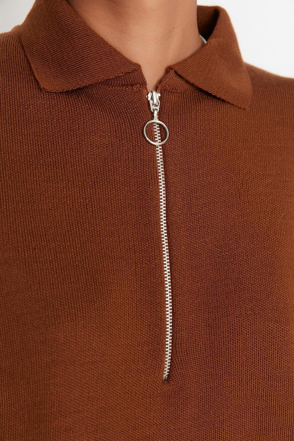 Brown Polo Neck Blouse, , large image number 5