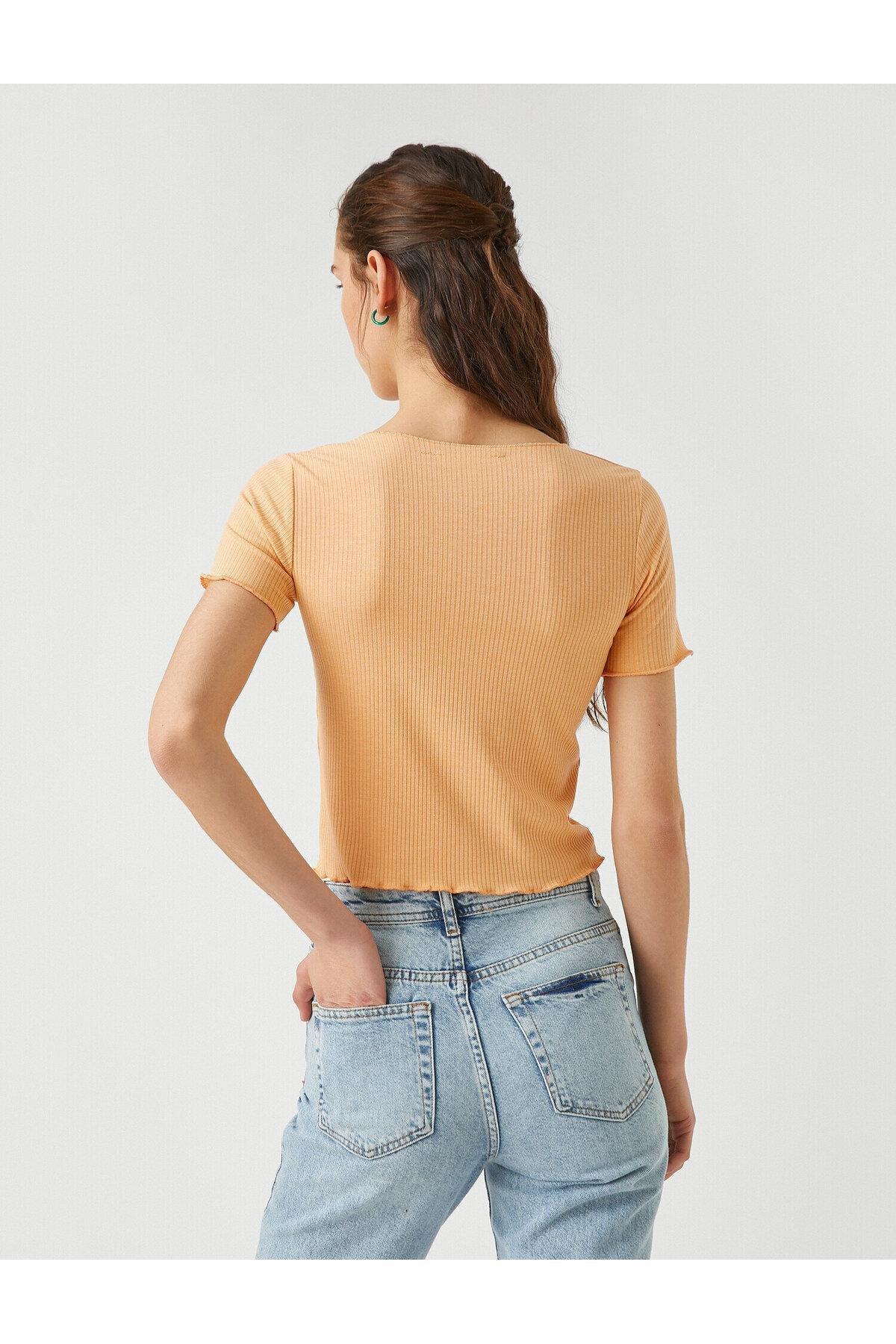 Koton - Beige Short Sleeve Frilly T-Shirt