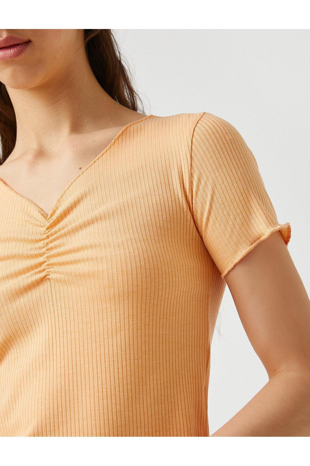 Koton - Beige Short Sleeve Frilly T-Shirt