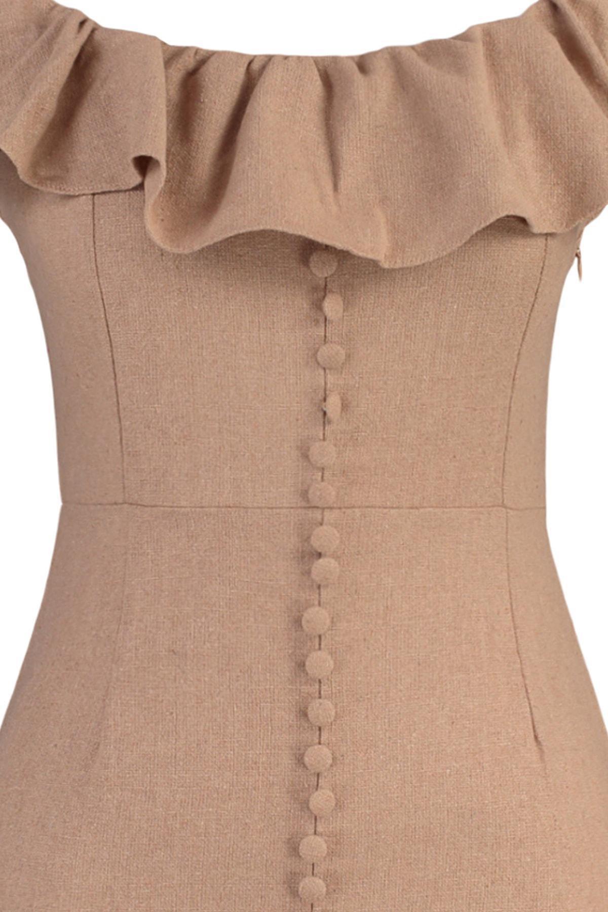 Beige Bodycon Carmen Collar Mini Dress, , large image number 6