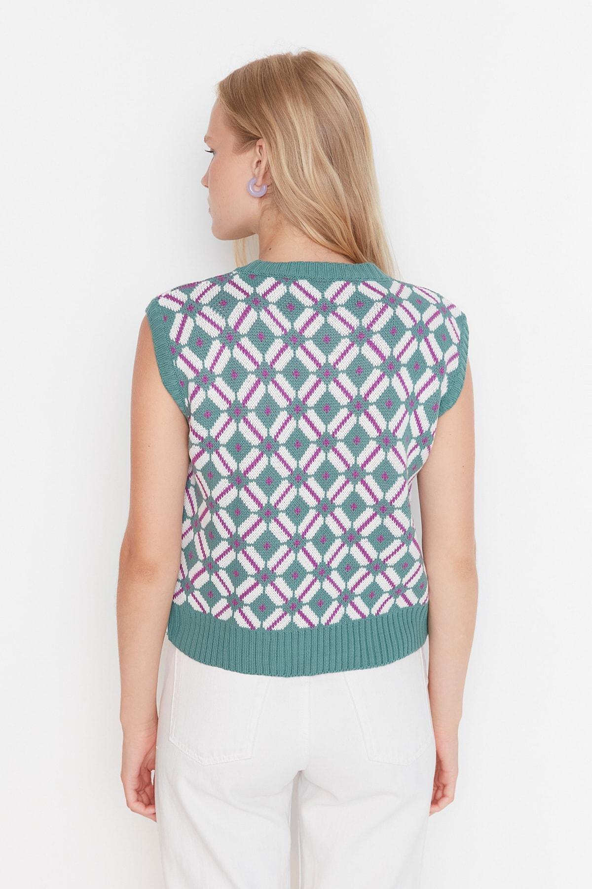 Trendyol - Green Oversize Crew Neck Sweater Vest