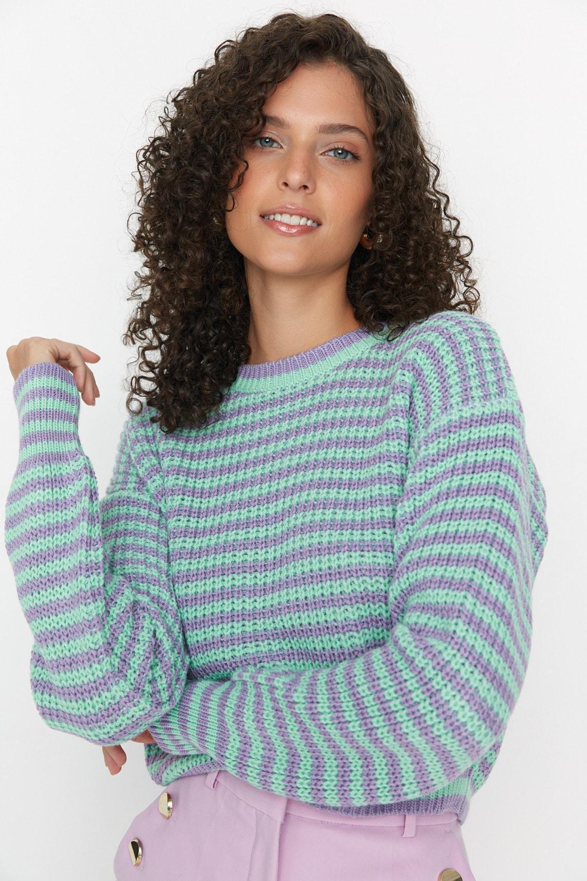 Blue Striped Knitwear Sweater, , large image number 0