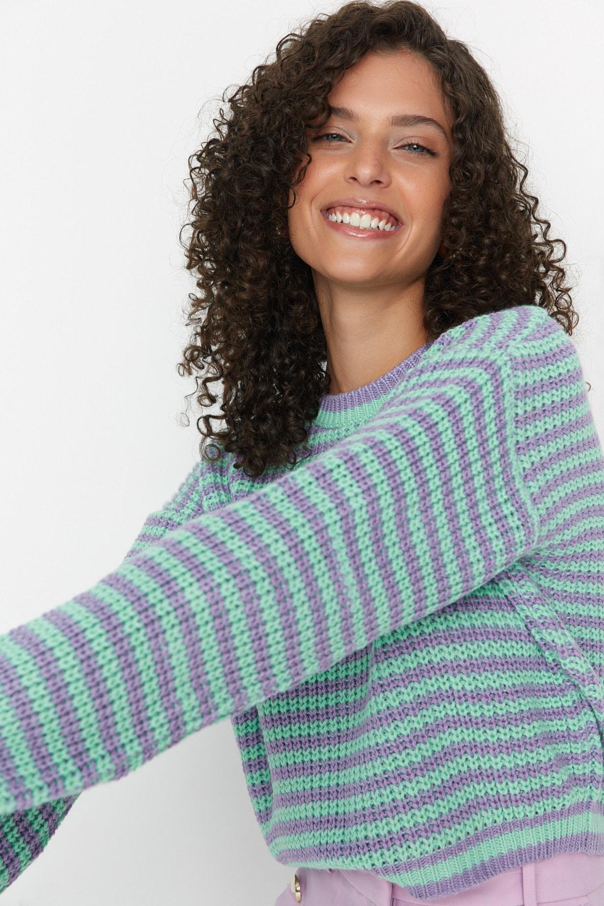 Blue Striped Knitwear Sweater, , large image number 1