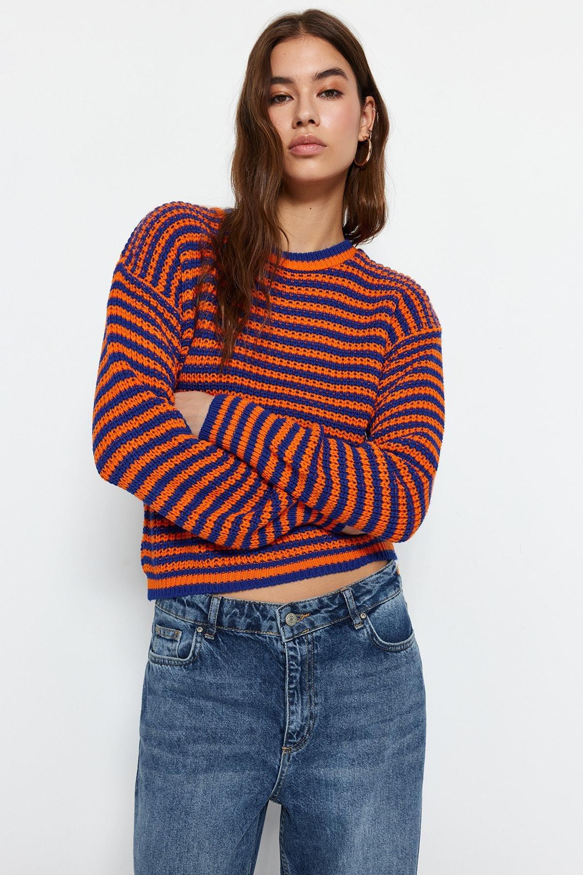 Blue Striped Knitwear Sweater, , large image number 2