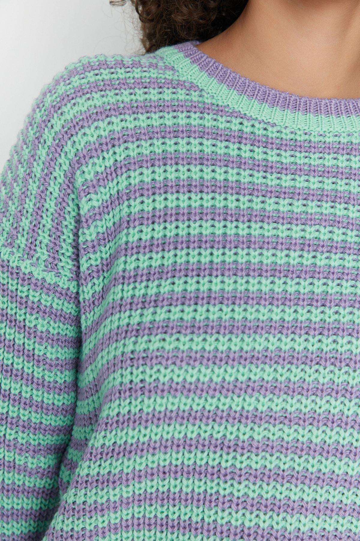 Blue Striped Knitwear Sweater, , large image number 3