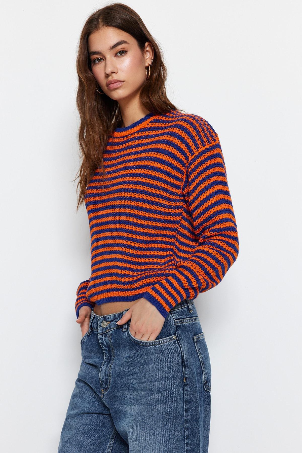 Blue Striped Knitwear Sweater, , large image number 4