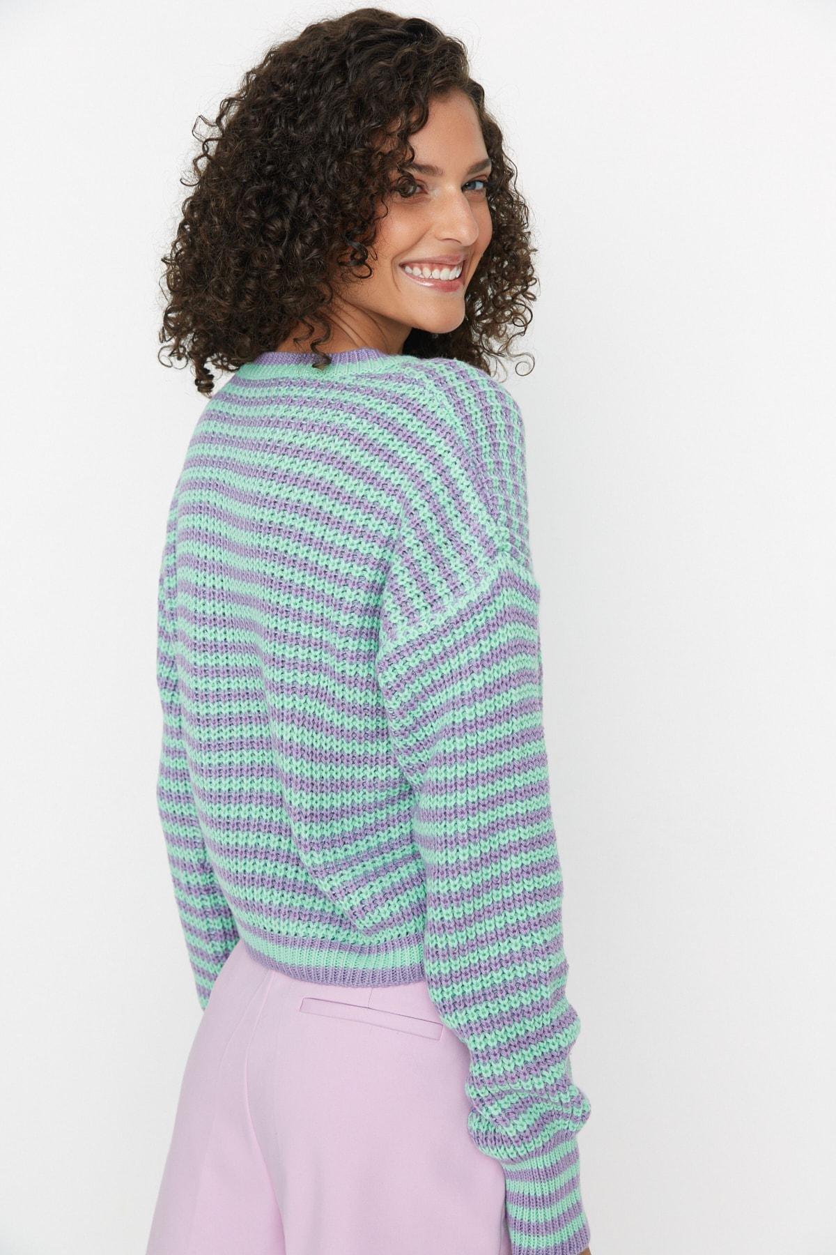 Trendyol - Blue Striped Knitwear Sweater