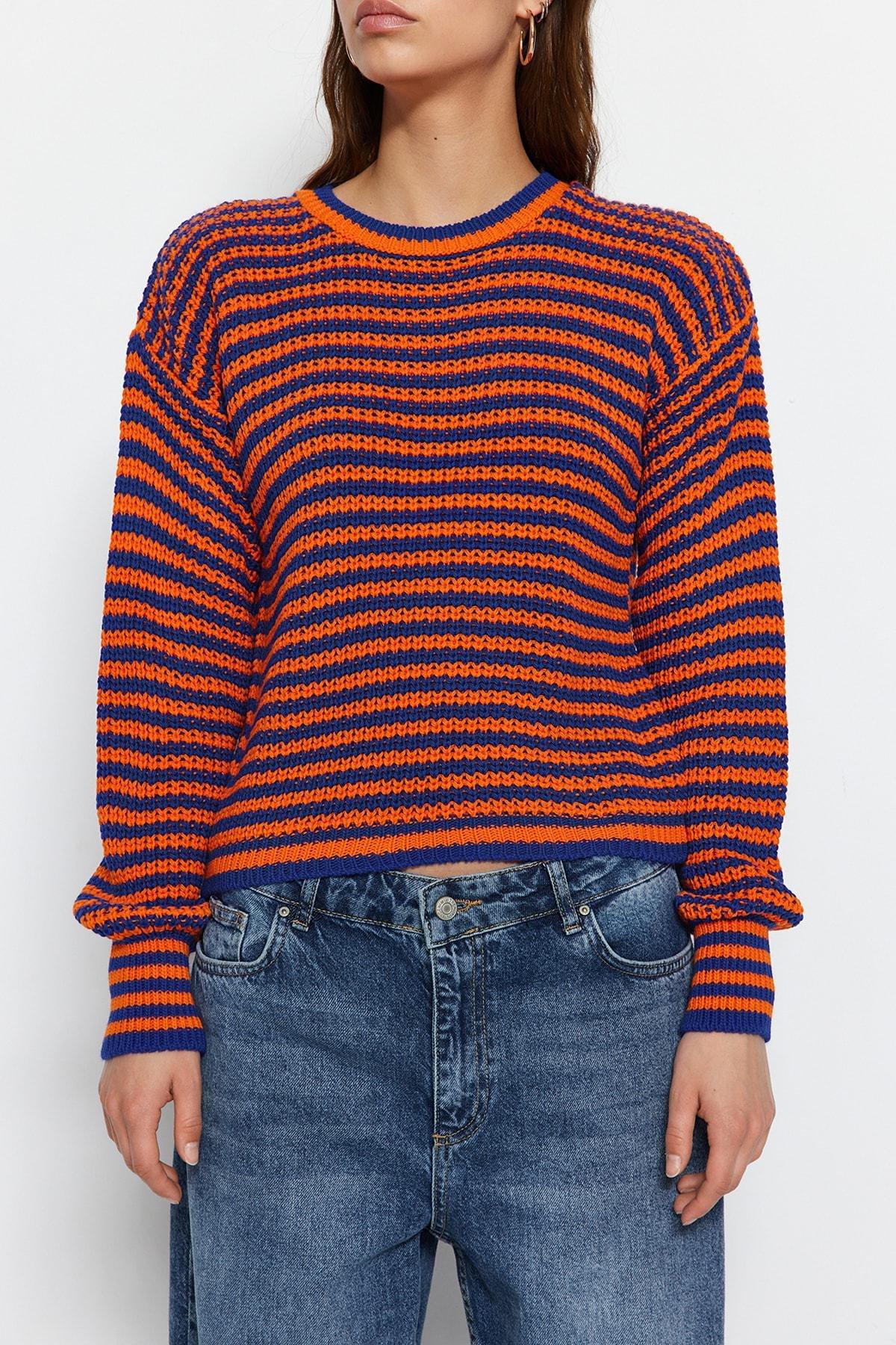 Blue Striped Knitwear Sweater, , large image number 6