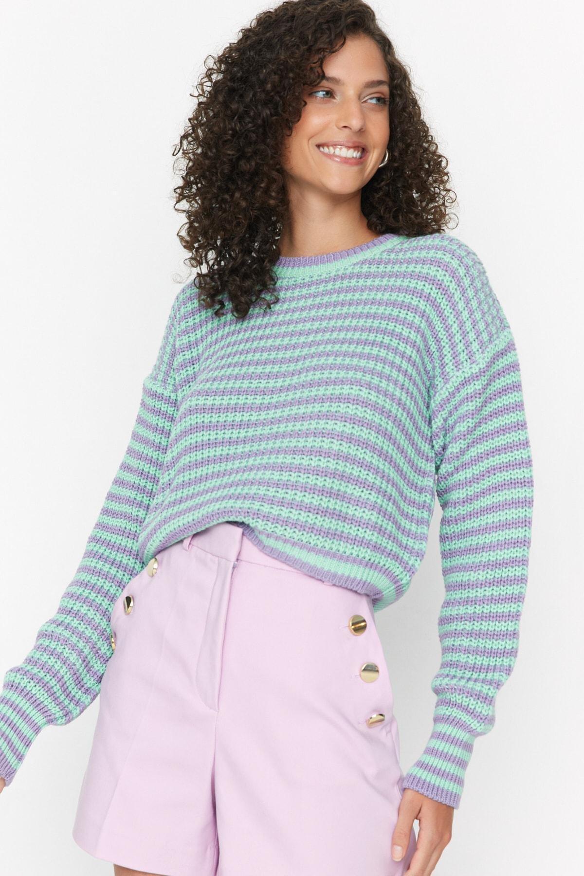 Trendyol - Blue Striped Knitwear Sweater