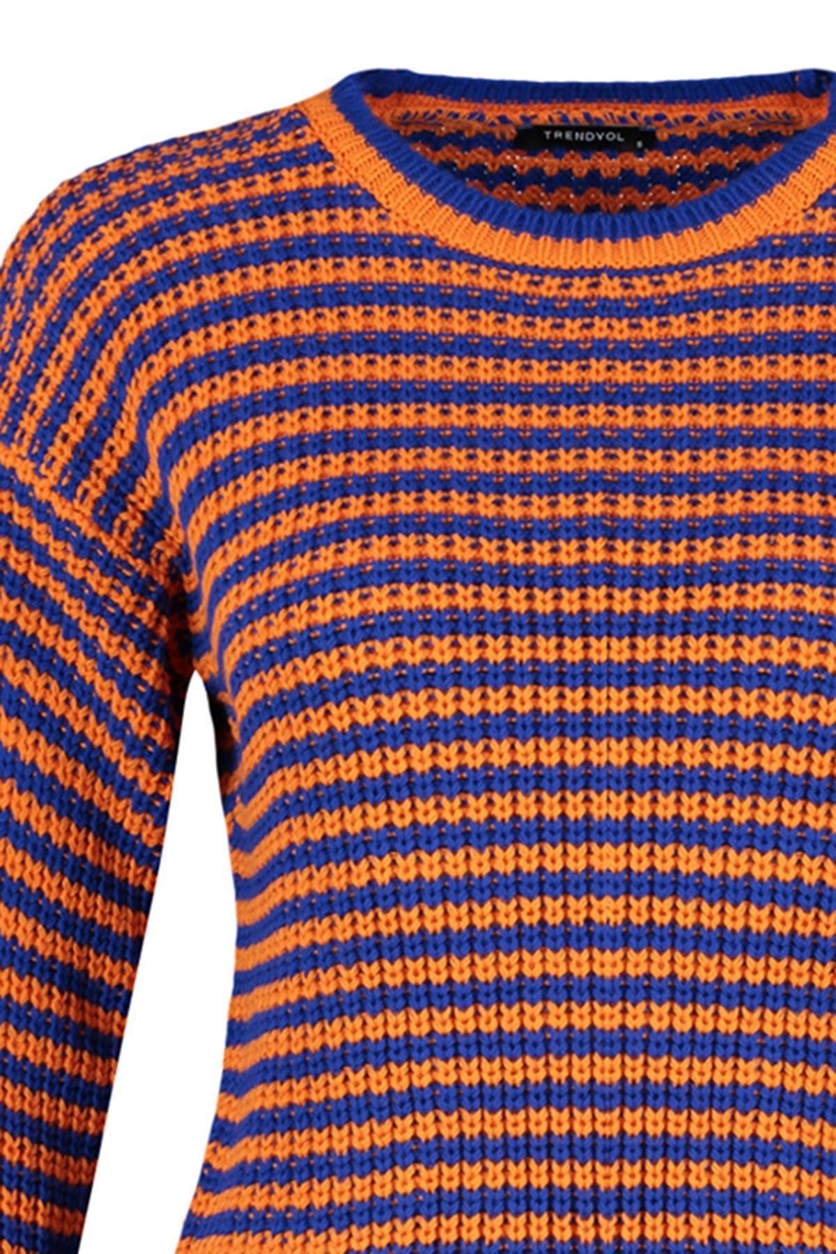 Blue Striped Knitwear Sweater, , large image number 14