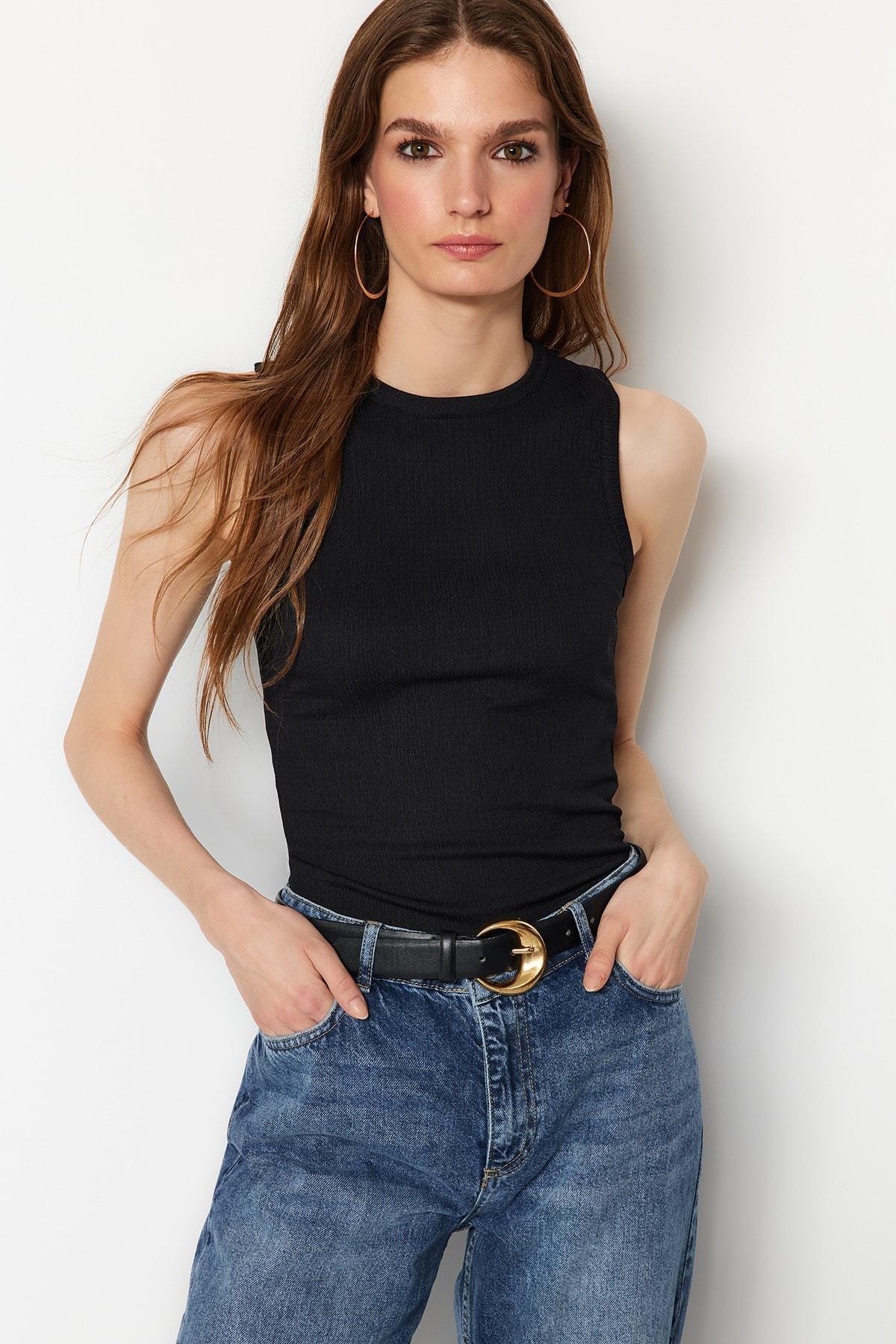 Black Crew Neck Camisole, , large image number 0